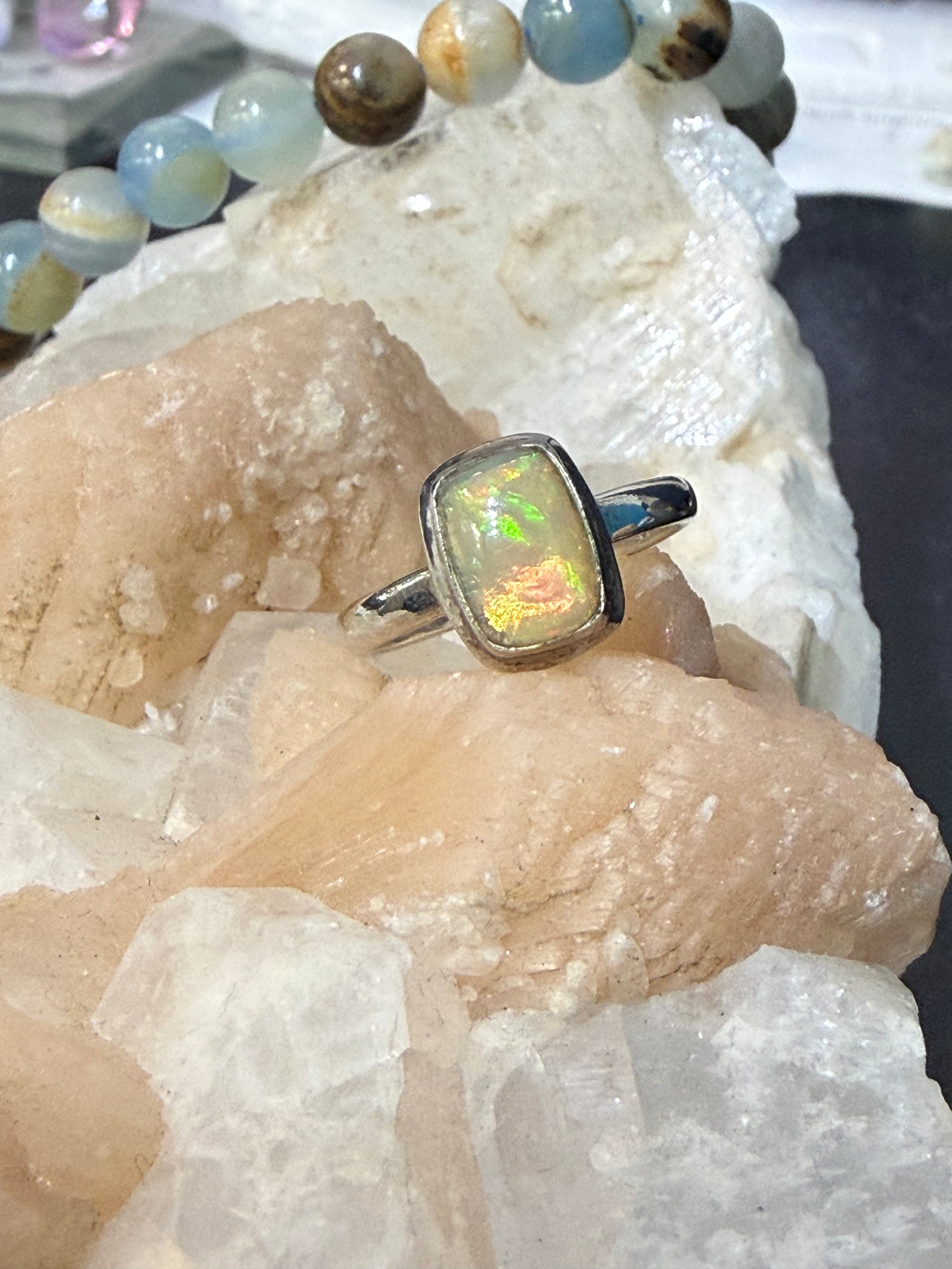 Australian Opal Ring, size 7 – Light of Intuition & Sacred Transformation Crystal Wellness
