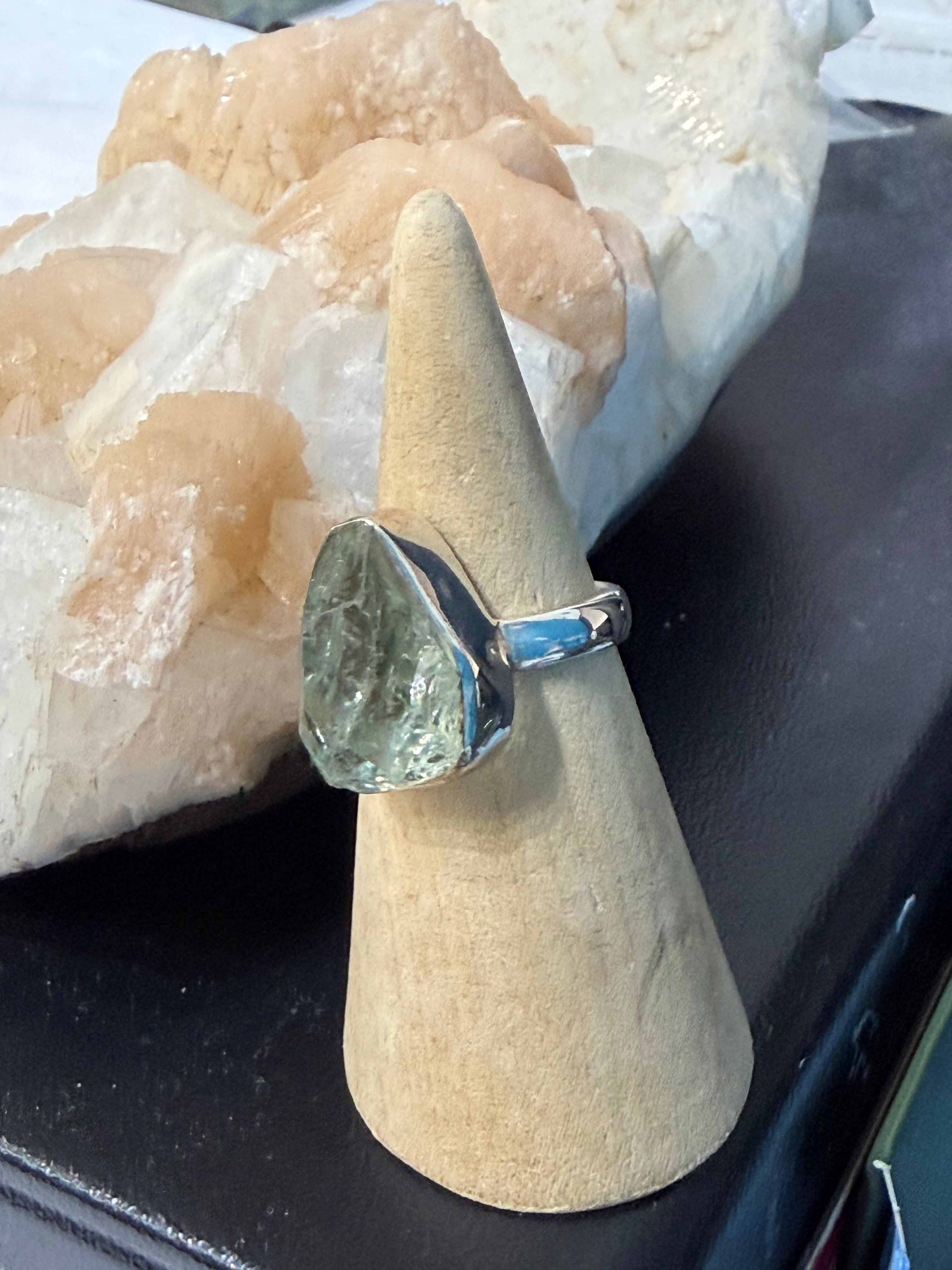 Raw Prasiolite Ring, size 7 – Stone of Heart Healing & Spiritual Clarity Crystal Wellness