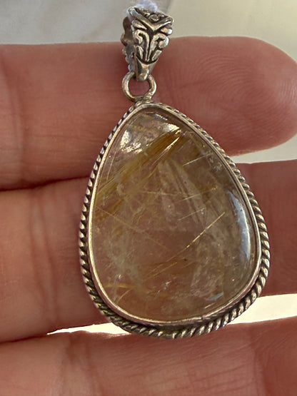 Golden Rutilated Quartz Pendant – Stone of Manifestation & Divine Light, 25mmx20mm Crystal Wellness