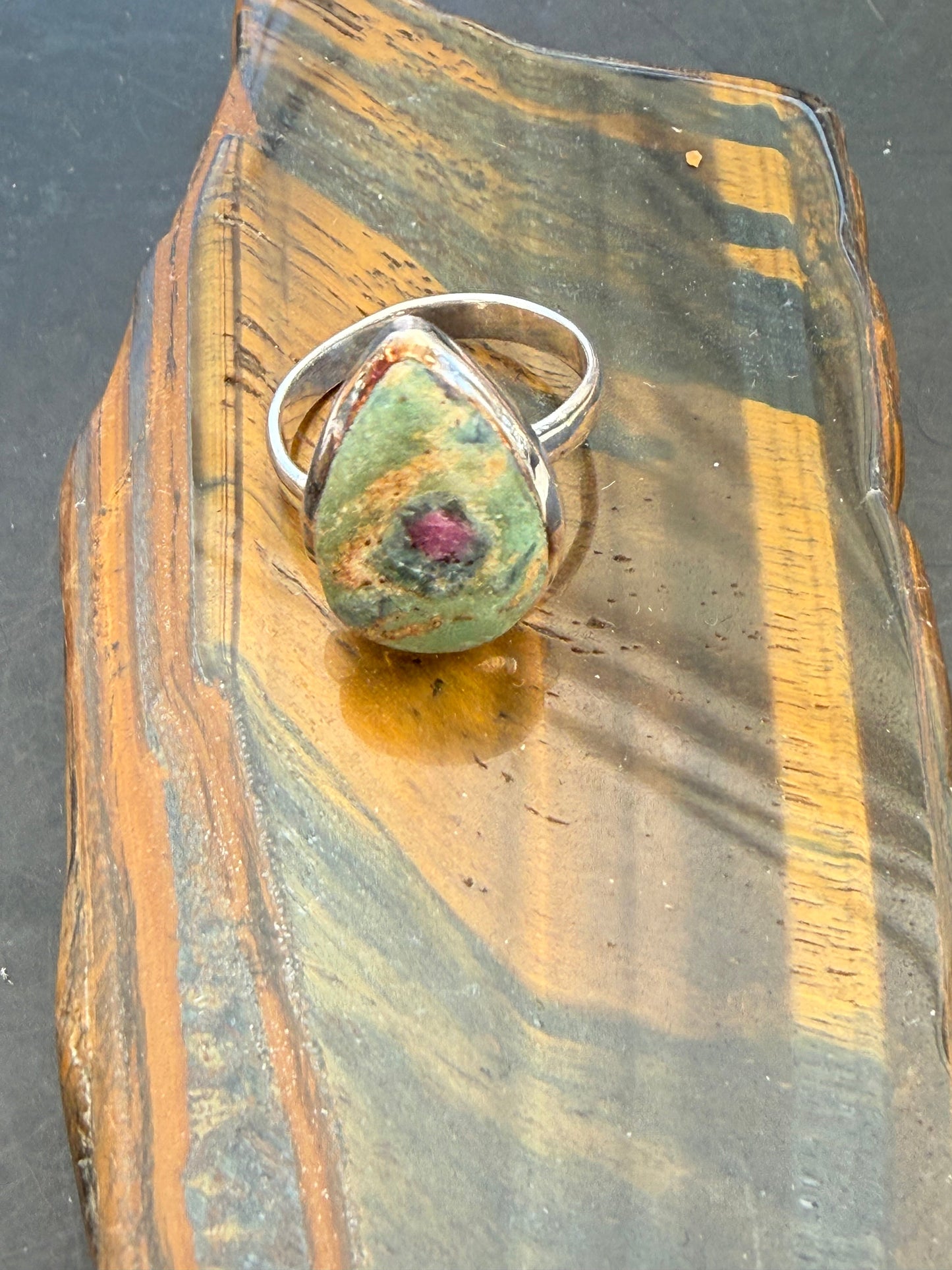 Ruby Fuchsite Heart Awakening Ring, size 8 adjustable Crystal Wellness