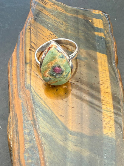 Ruby Fuchsite Heart Awakening Ring, size 8 adjustable Crystal Wellness