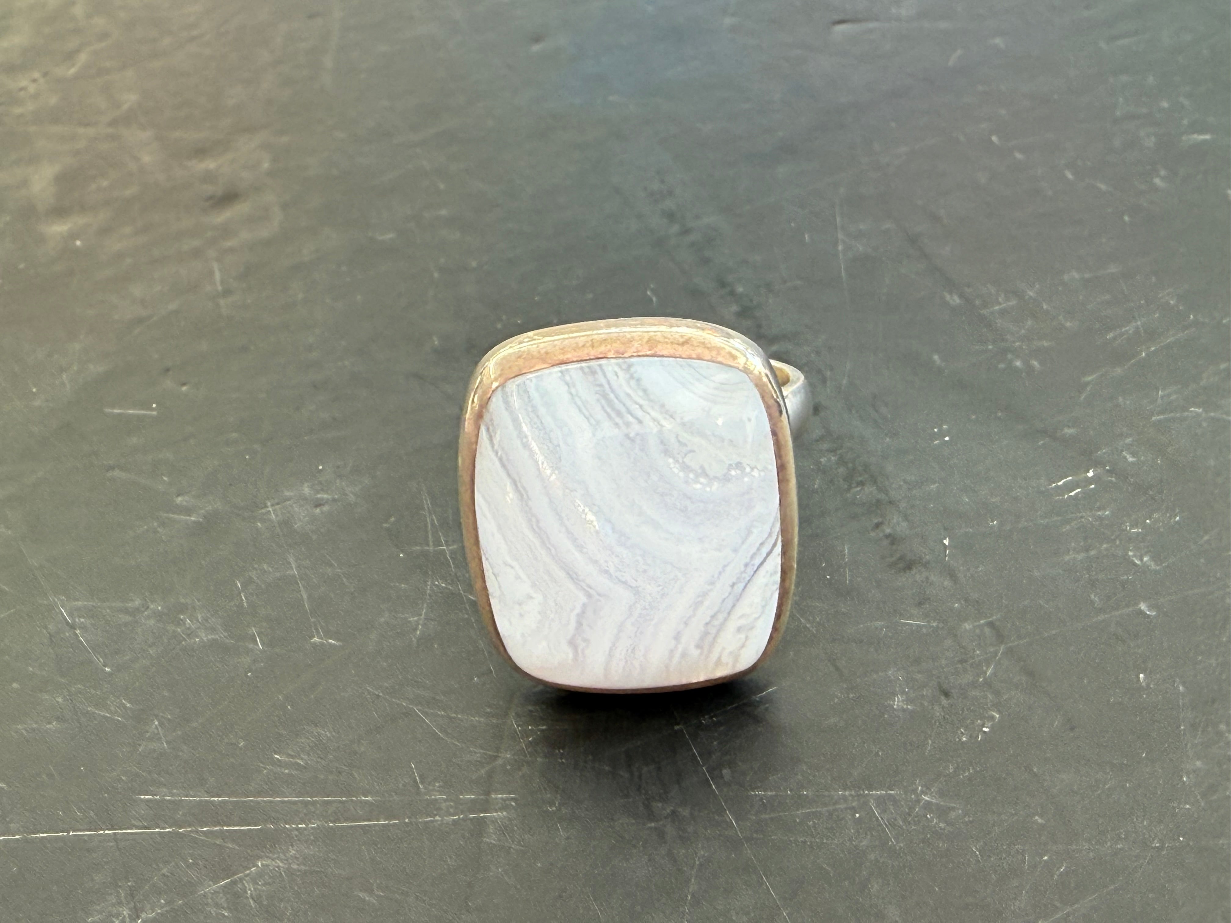Blue Lace Agate Ring, 7.5 adjustable – Peace, Gentle Communication & Inner Harmony Crystal Wellness