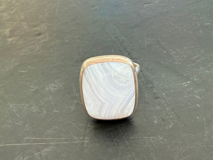 Blue Lace Agate Ring, 7.5 adjustable – Peace, Gentle Communication & Inner Harmony Crystal Wellness