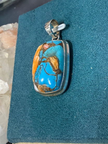 Spiny Oyster Turquoise Pendant — Sacred Fire & Heart Connection, 28mmx18mm Crystal Wellness