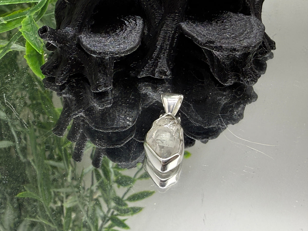 HERKIMER DIAMOND SILVER PENDANT — “Clarity, Light & Spiritual Connection”, 17mmx9mm Crystal Wellness