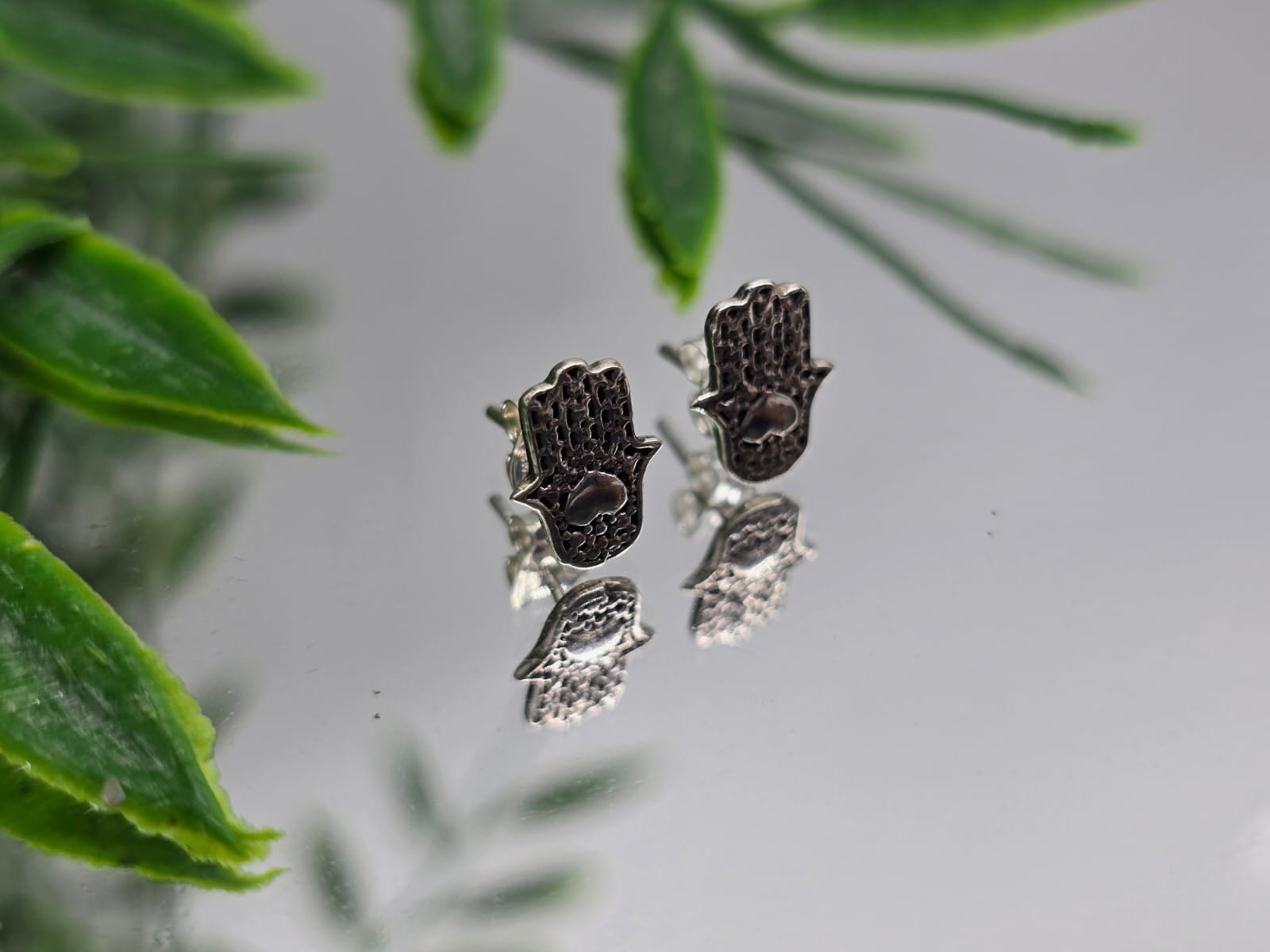 Sterling Silver Hamsa Stud Earrings Crystal Wellness