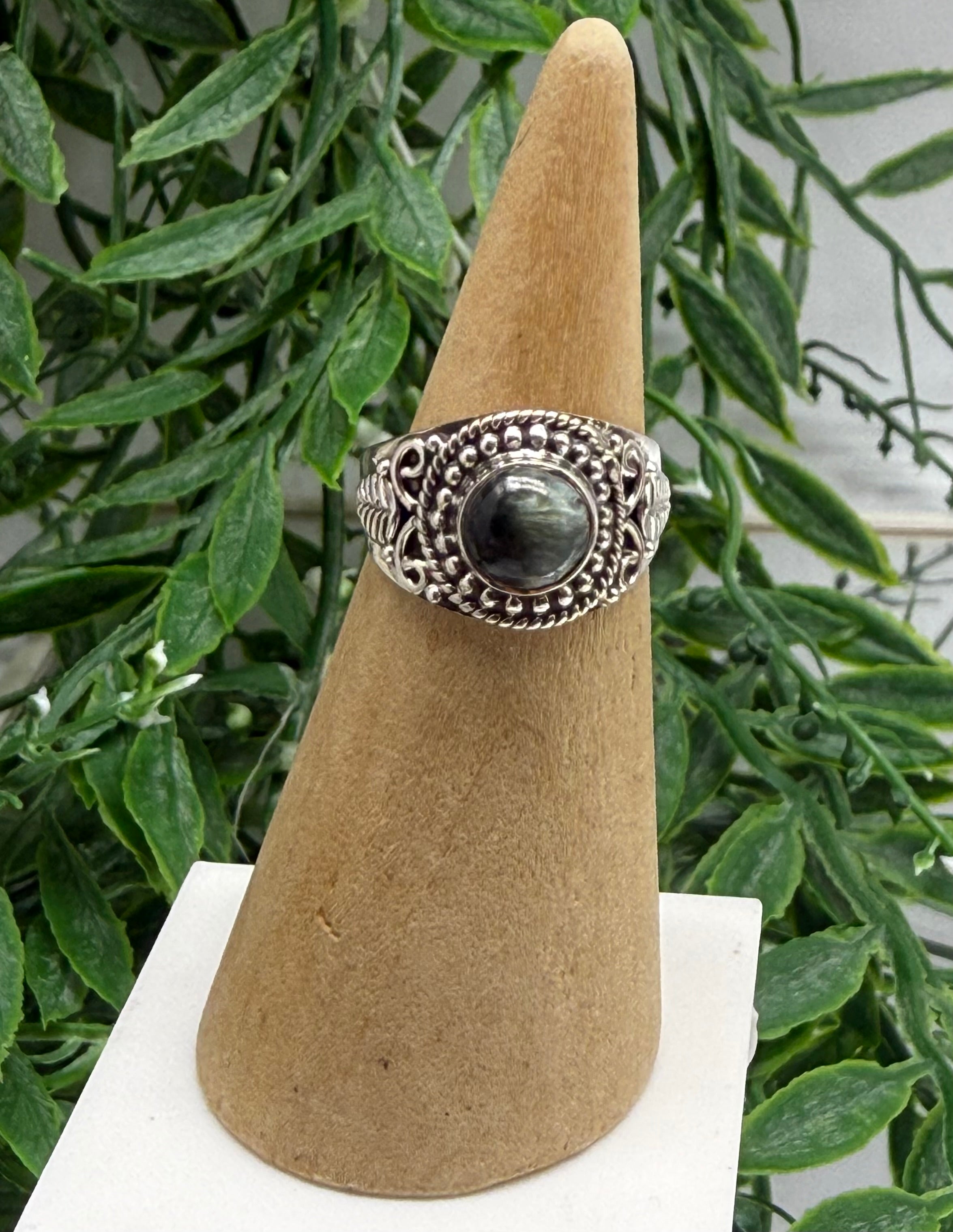Seraphinite Sterling Silver Ring – 5x5 mm, Size 6 Crystal Wellness