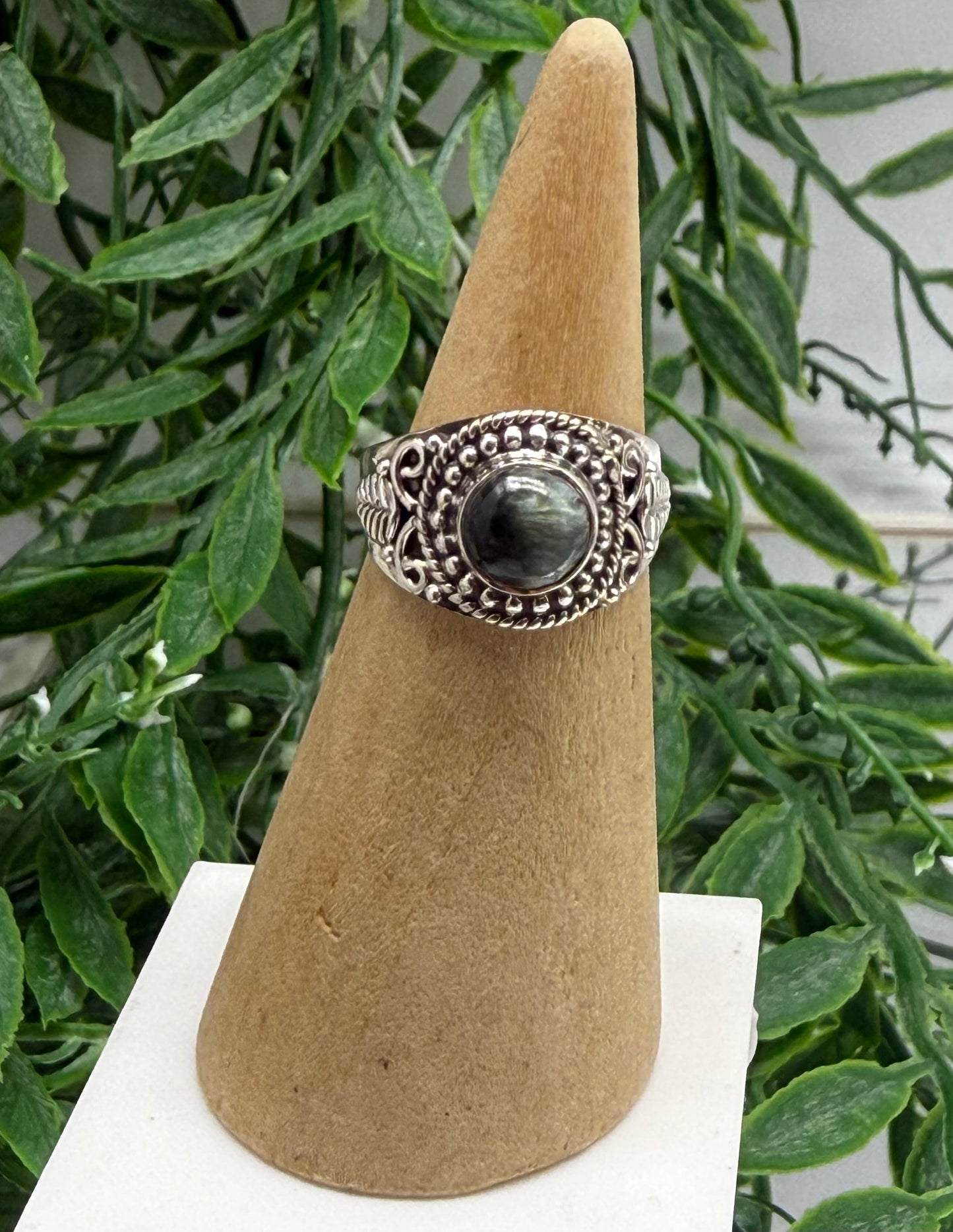 Seraphinite Sterling Silver Ring – 5x5 mm, Size 6 Crystal Wellness
