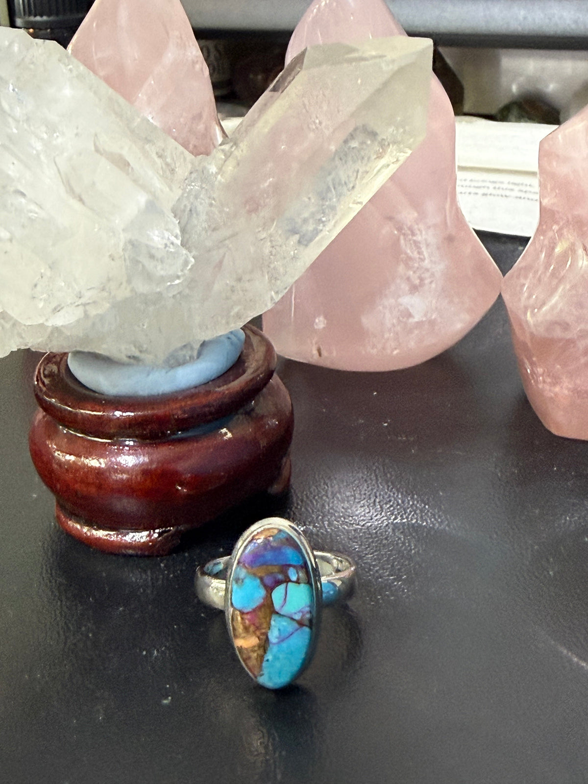 KINGMAN PINK DAHLIA TURQUOISE RING – Love, Confidence & Emotional Balance, size 8 Crystal Wellness