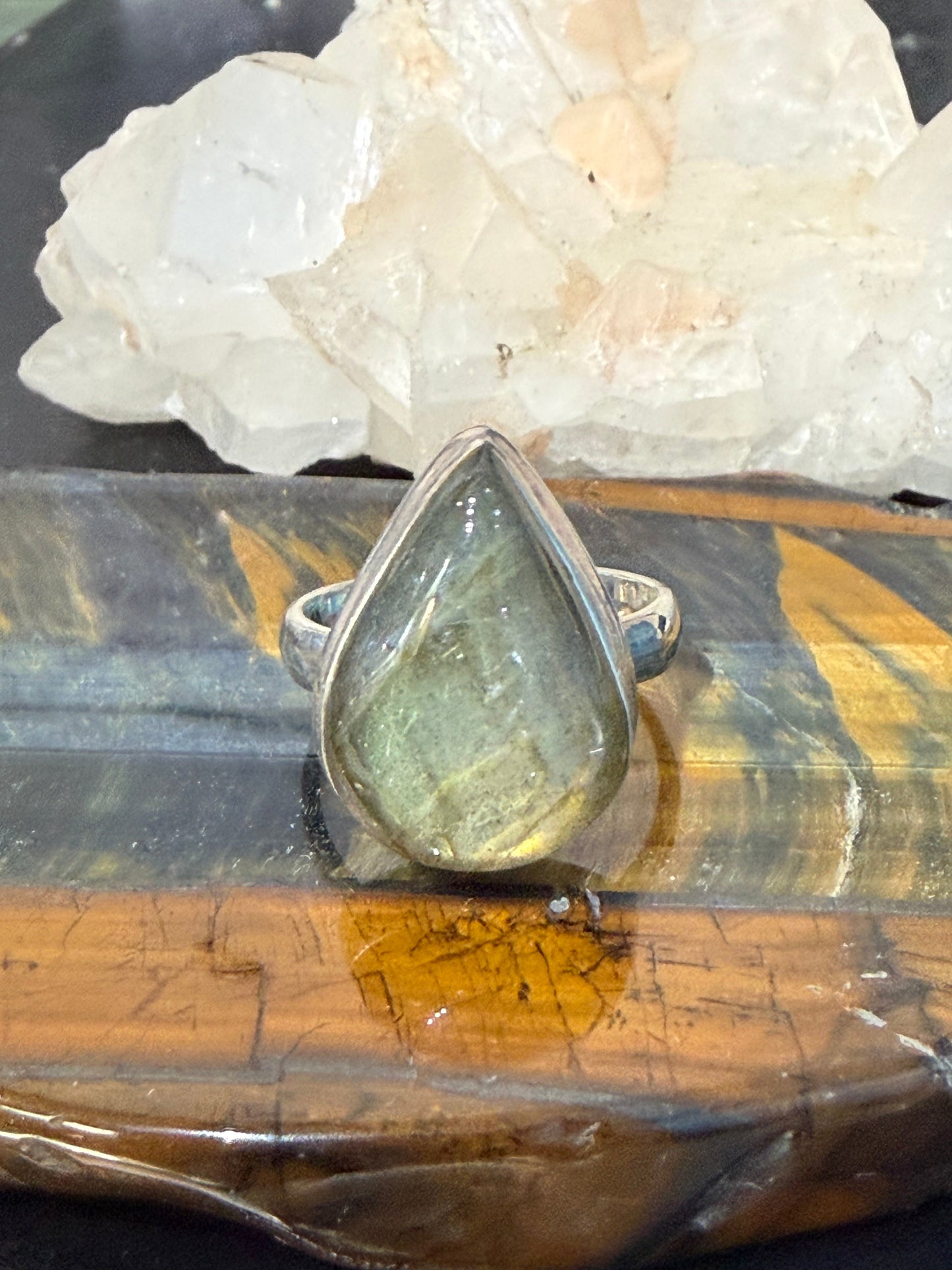 ✨ Golden Flash Labradorite Ring — Stone of Intuition & Transformation, size 9.5 Crystal Wellness
