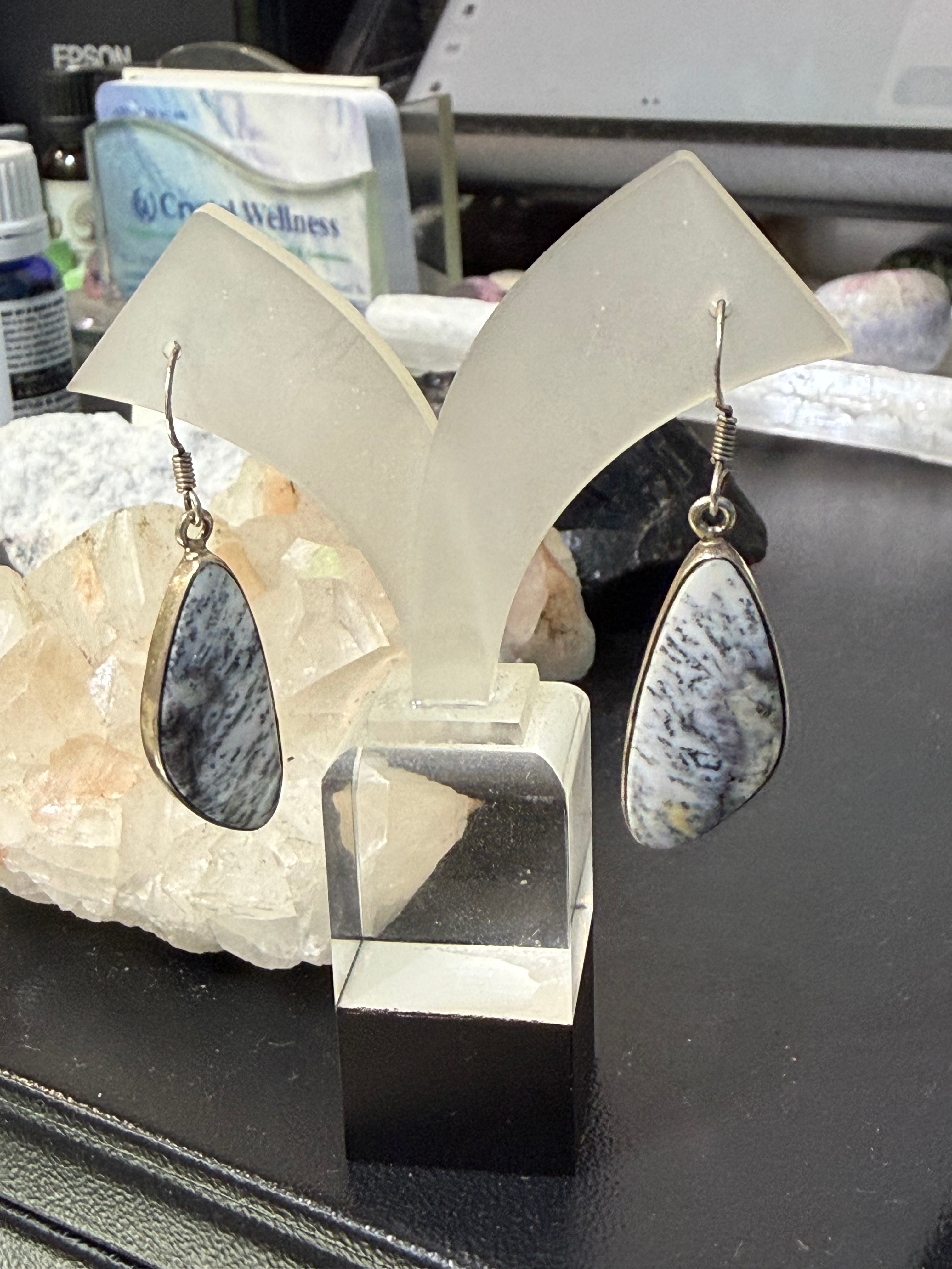 Dendritic Opal Earrings — Nature’s Story of Growth, 29mmx18mm Crystal Wellness