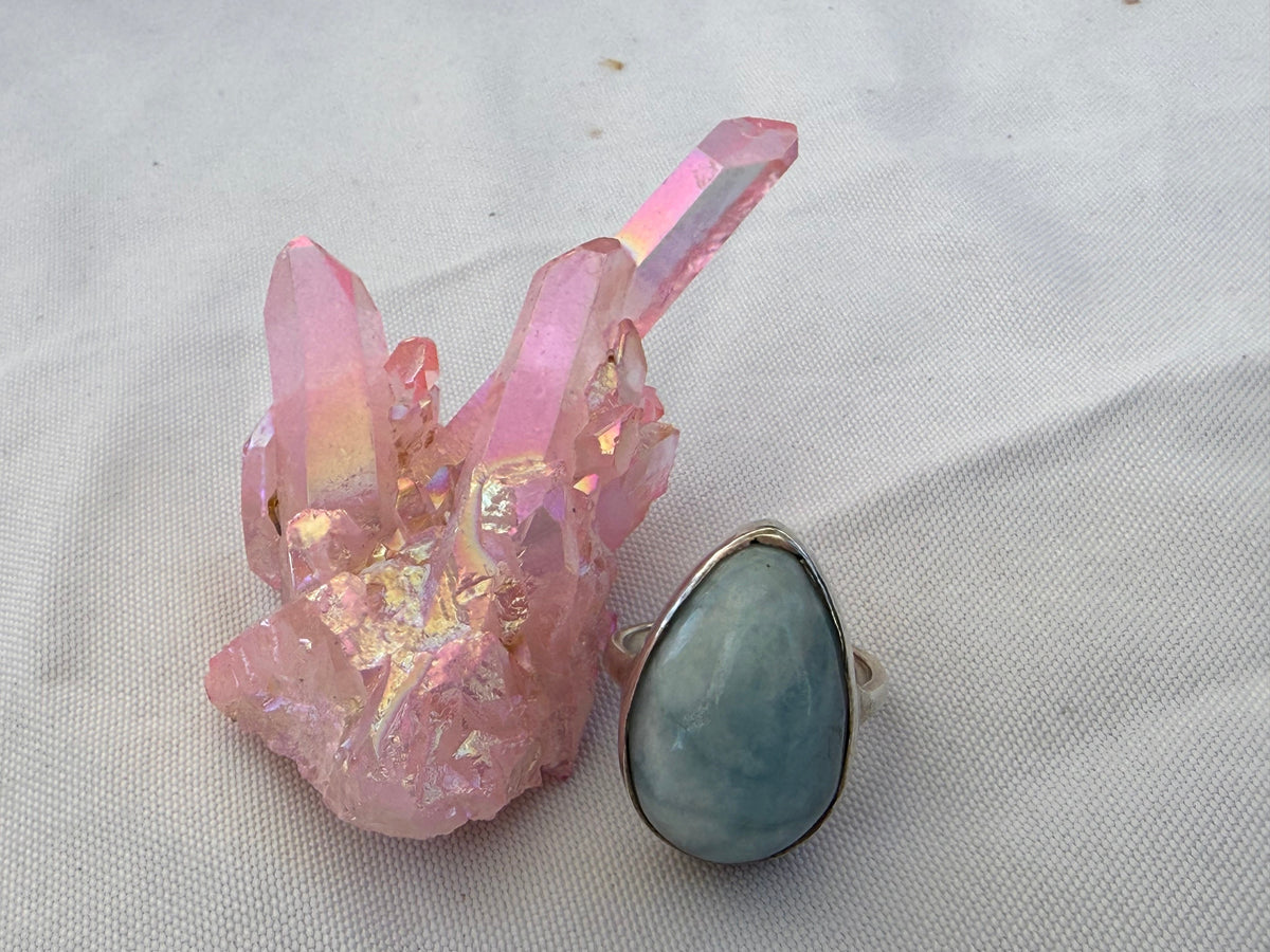 Aquamarine Ring, size 8.5

Serenity • Clear Communication • Flow Crystal Wellness