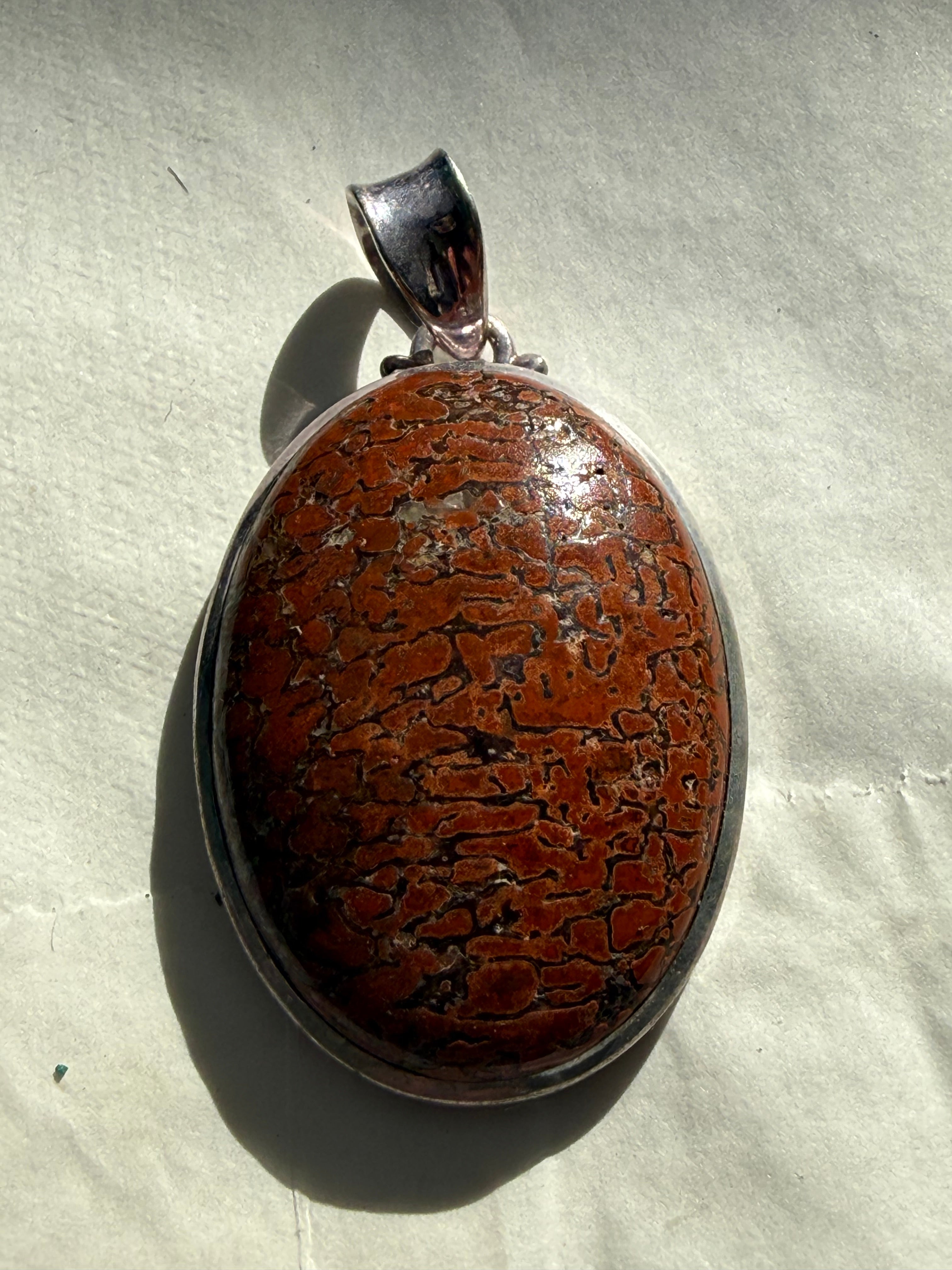 Ancient Legacy Dinosaur Bone Sterling Silver Pendant 38mmx27mm Crystal Wellness