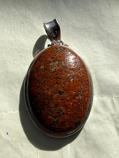 Ancient Legacy Dinosaur Bone Sterling Silver Pendant 38mmx27mm Crystal Wellness