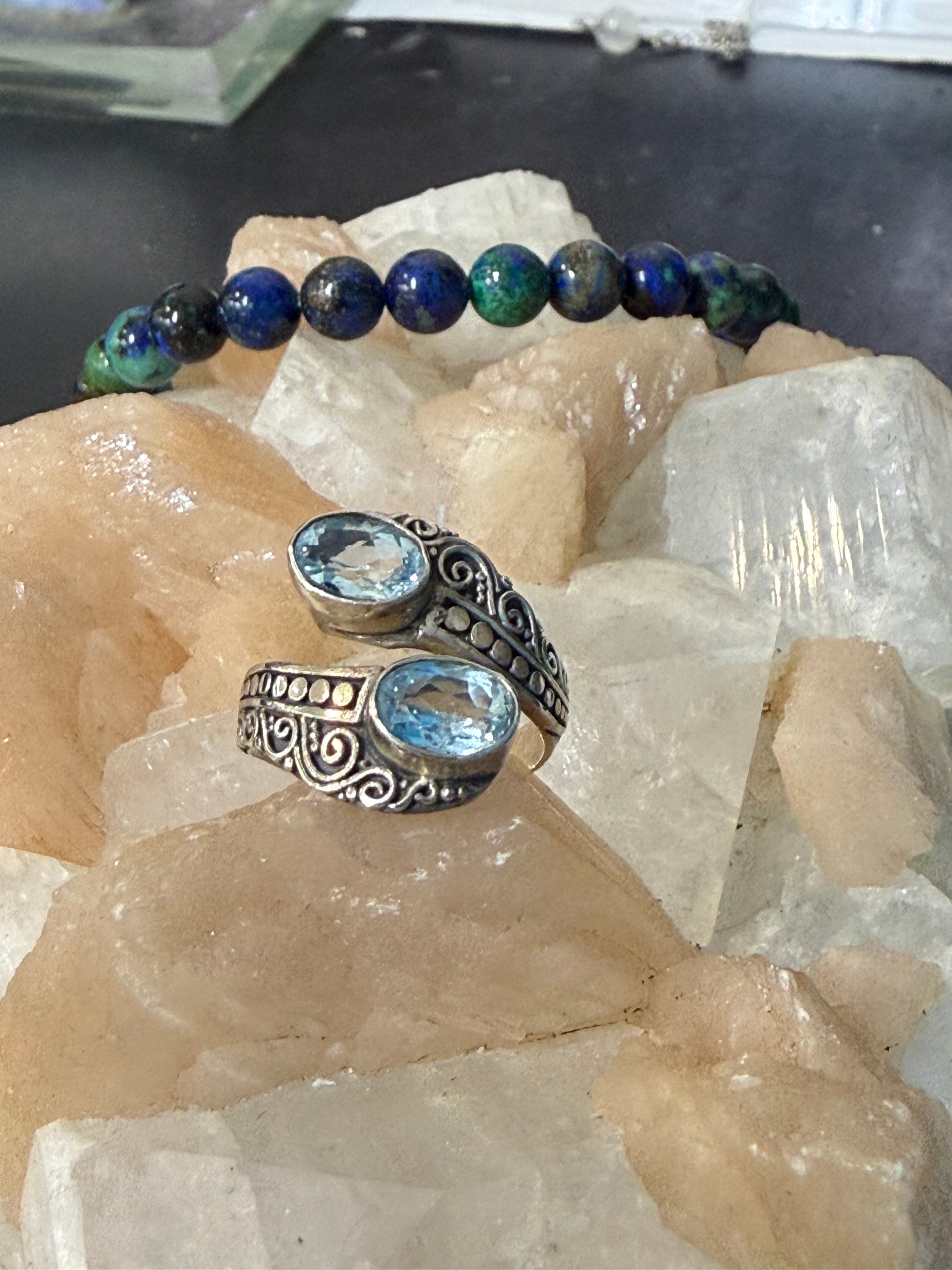 Blue Topaz Filigree Ring, size 5.5 — The Jewel of Clarity & Calm Crystal Wellness
