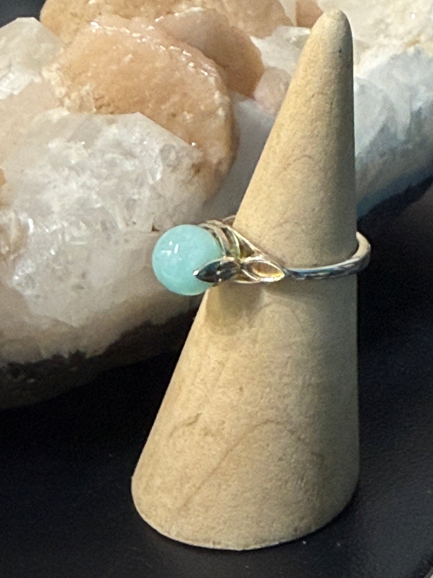 Serene Amazonite Ring – Size 7 Sterling Silver Crystal Wellness