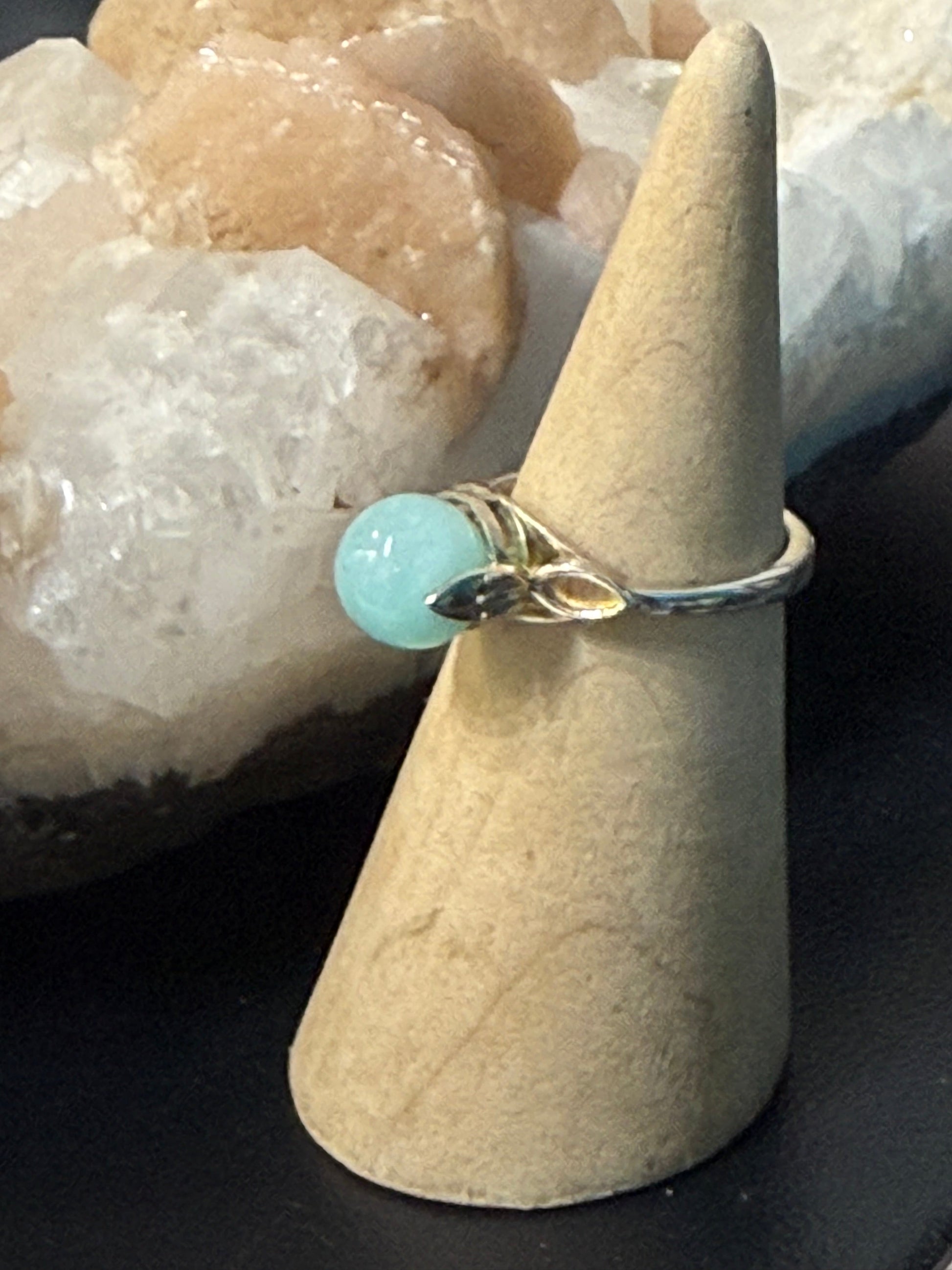 Serene Amazonite Ring – Size 7 Sterling Silver Crystal Wellness