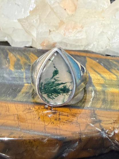 Moss Agate Ring — The Stone of New Beginnings, size 8.5 Crystal Wellness