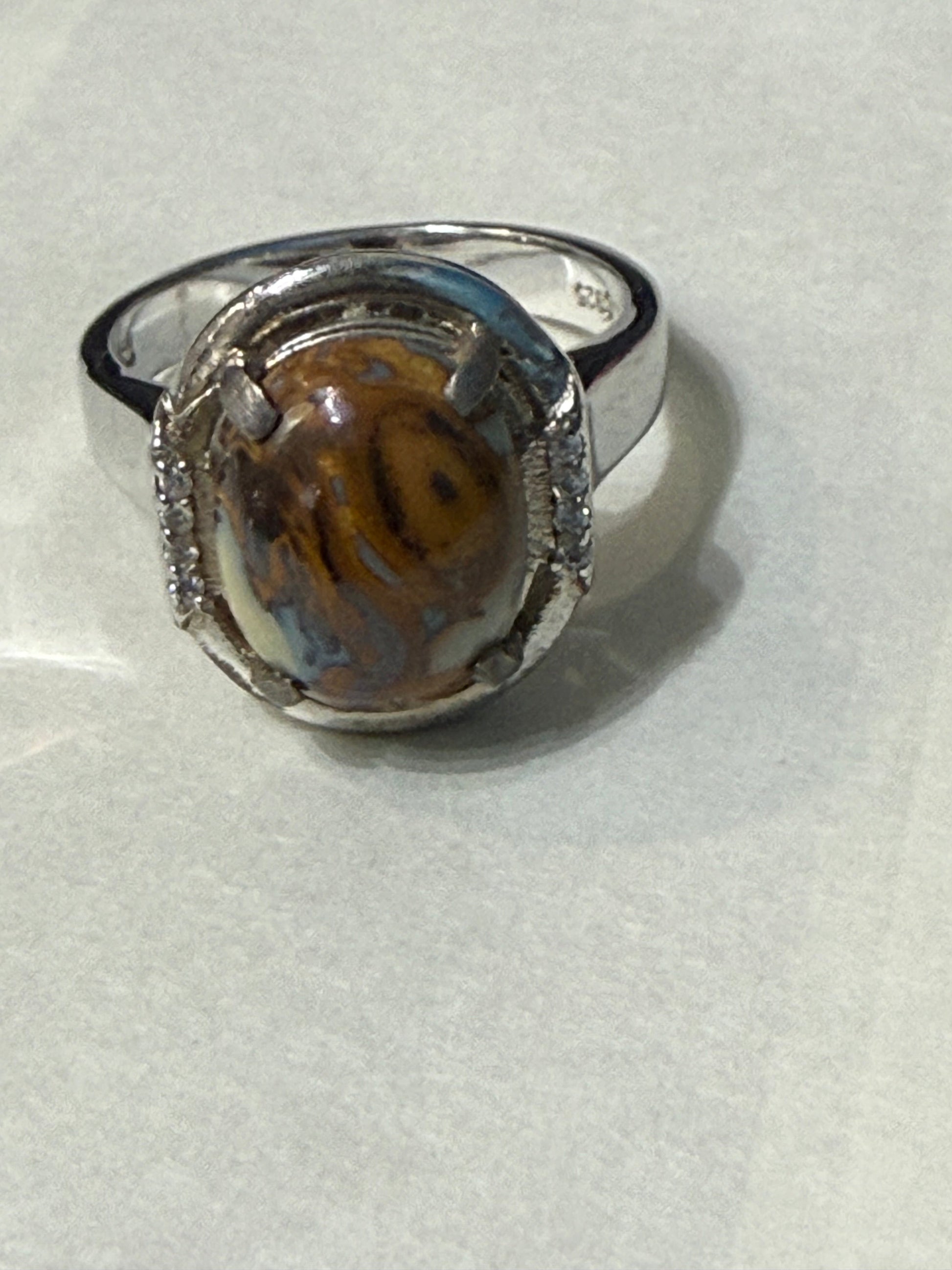 Boulder Opal with Zircon Ring Crystal Wellness