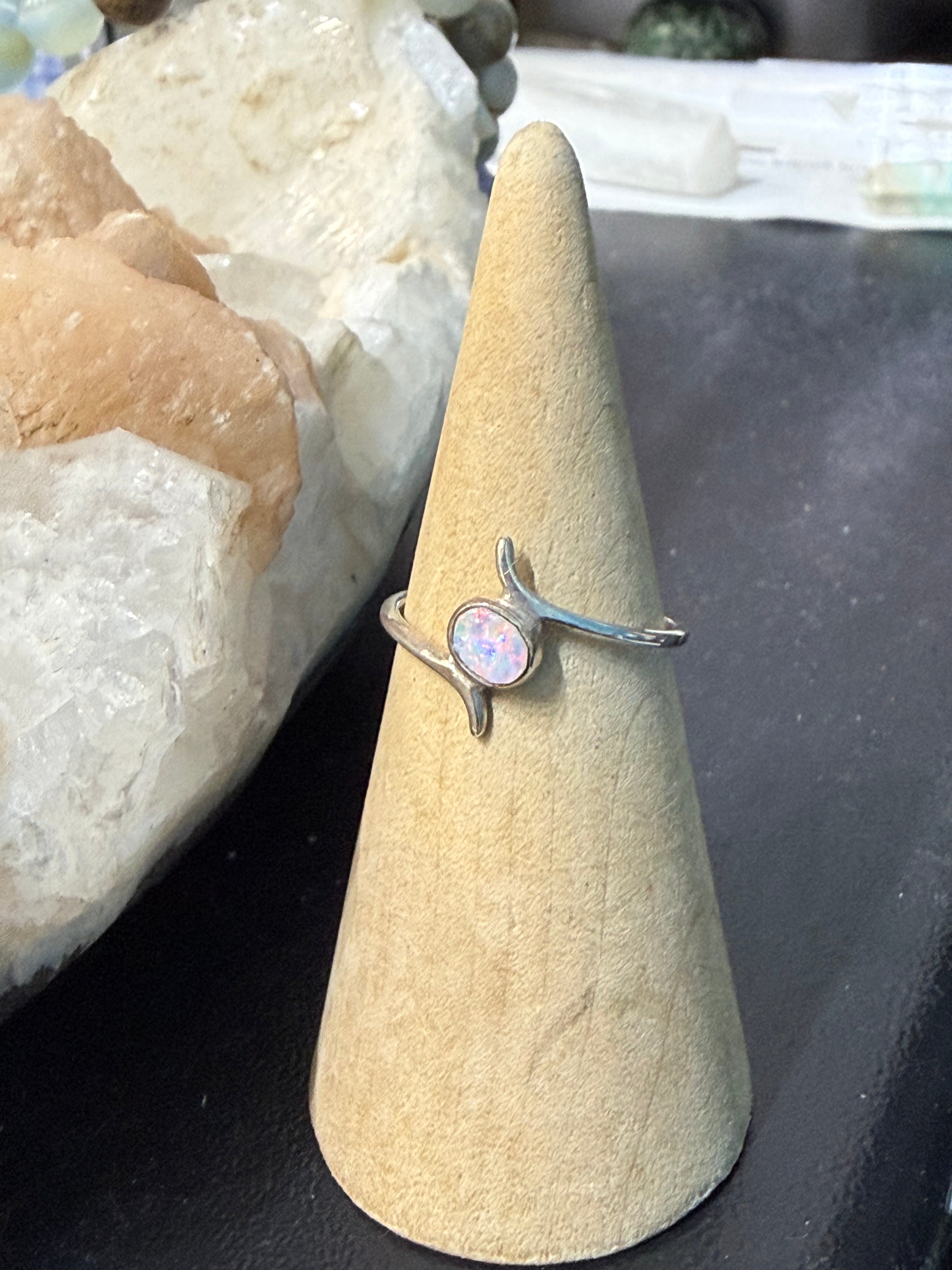Australian Opal Ring, size 7 – Light of Intuition & Sacred Transformation Crystal Wellness