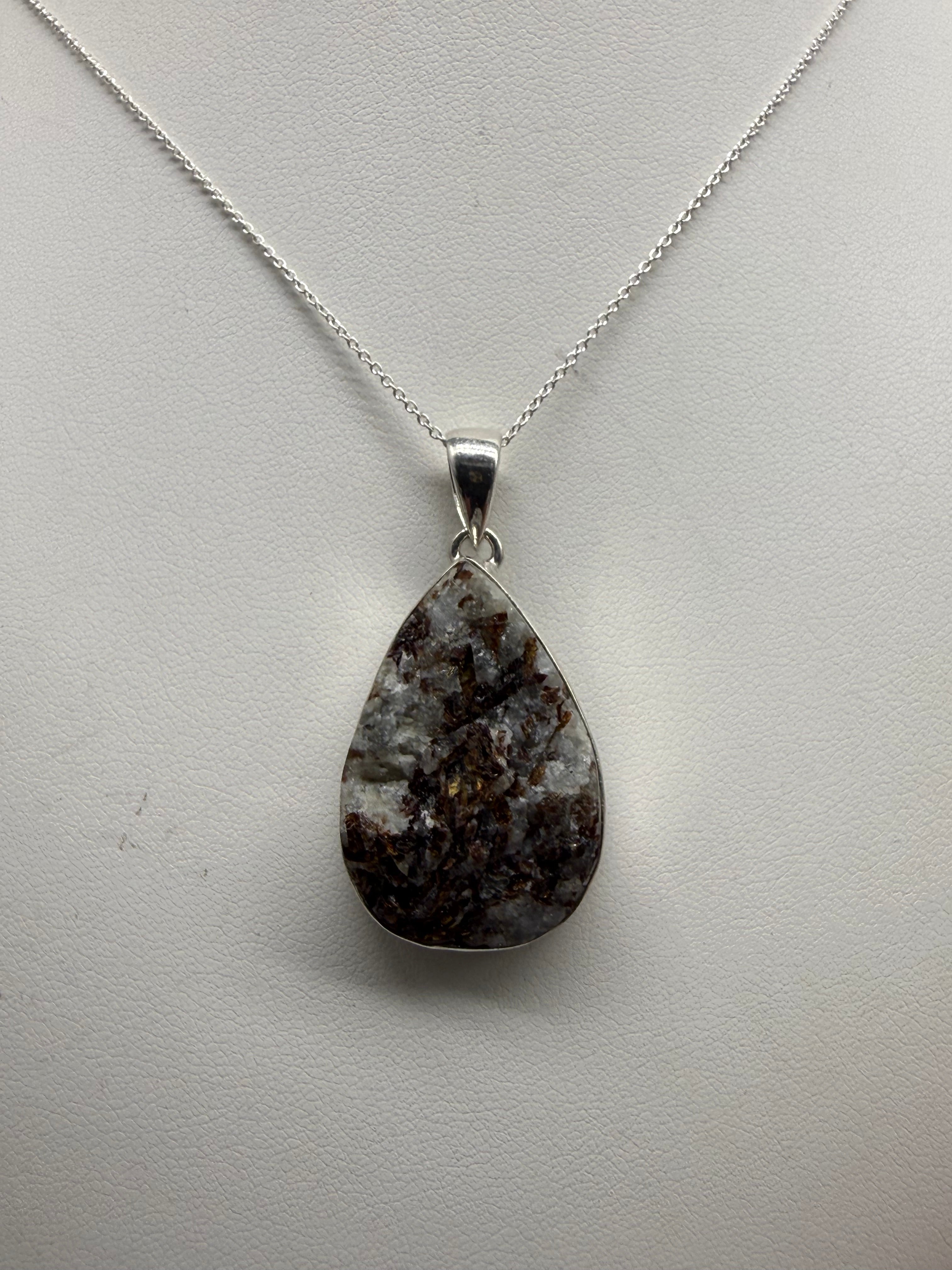 Raw Astrophyllite Sterling Silver Pendant , 31x22 mm Crystal Wellness