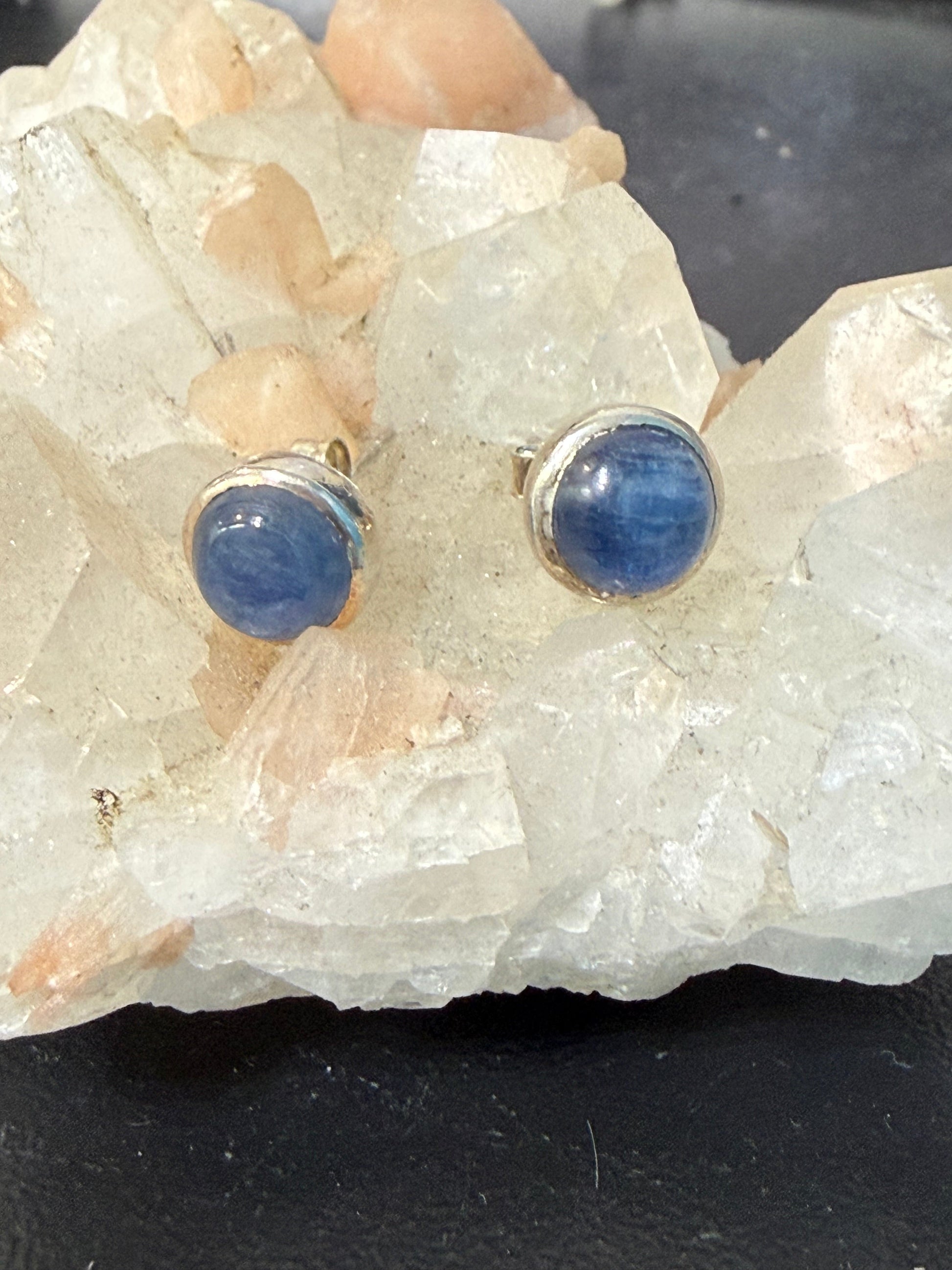 Blue Kyanite 10mm Plain Round 925 Sterling Silver Stud Crystal Wellness