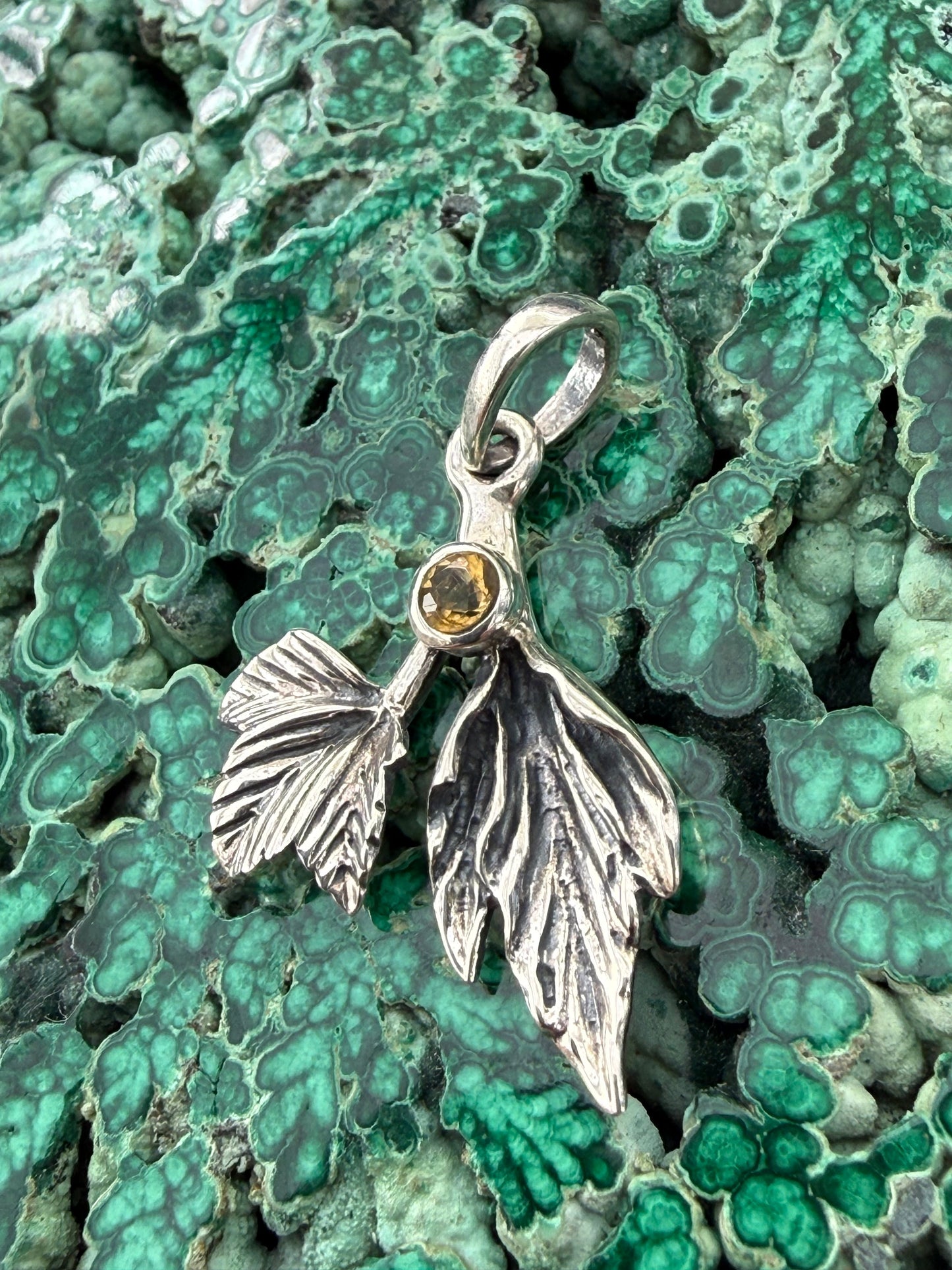 Golden Leaf Citrine Silver Pendant 20mmx15mm Crystal Wellness