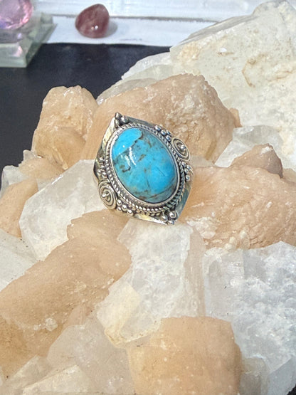 Blue Mohave Turquoise Sterling Silver Ring – Size 6.5 | Stone of Expression & Inner Harmony Crystal Wellness