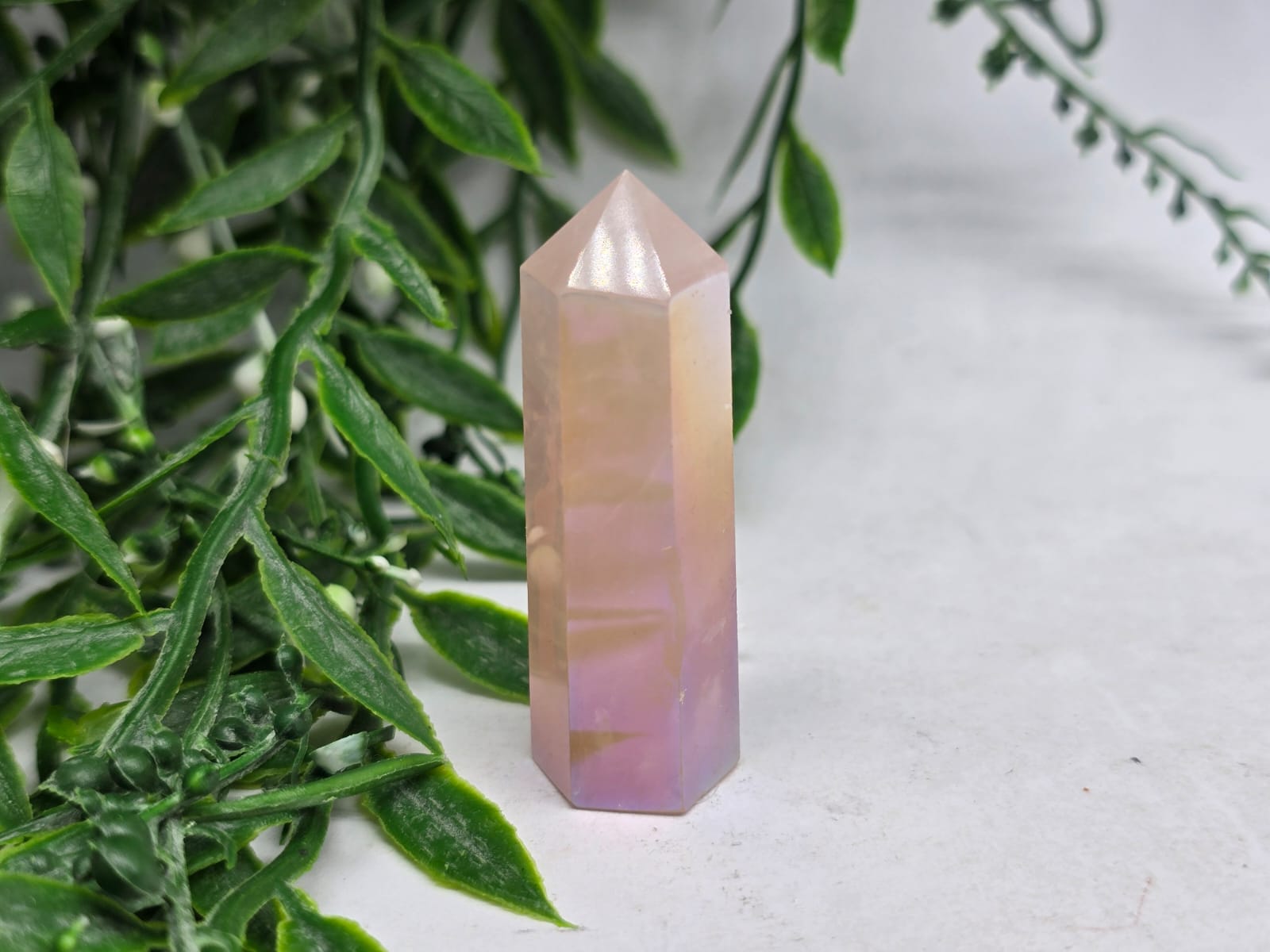 Rose Aura Quartz Point Crystal Wellness