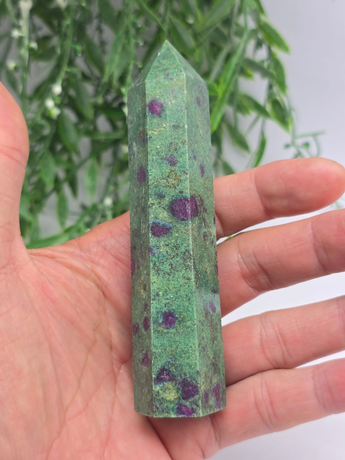 Ruby Fuchsite Point Crystal Wellness