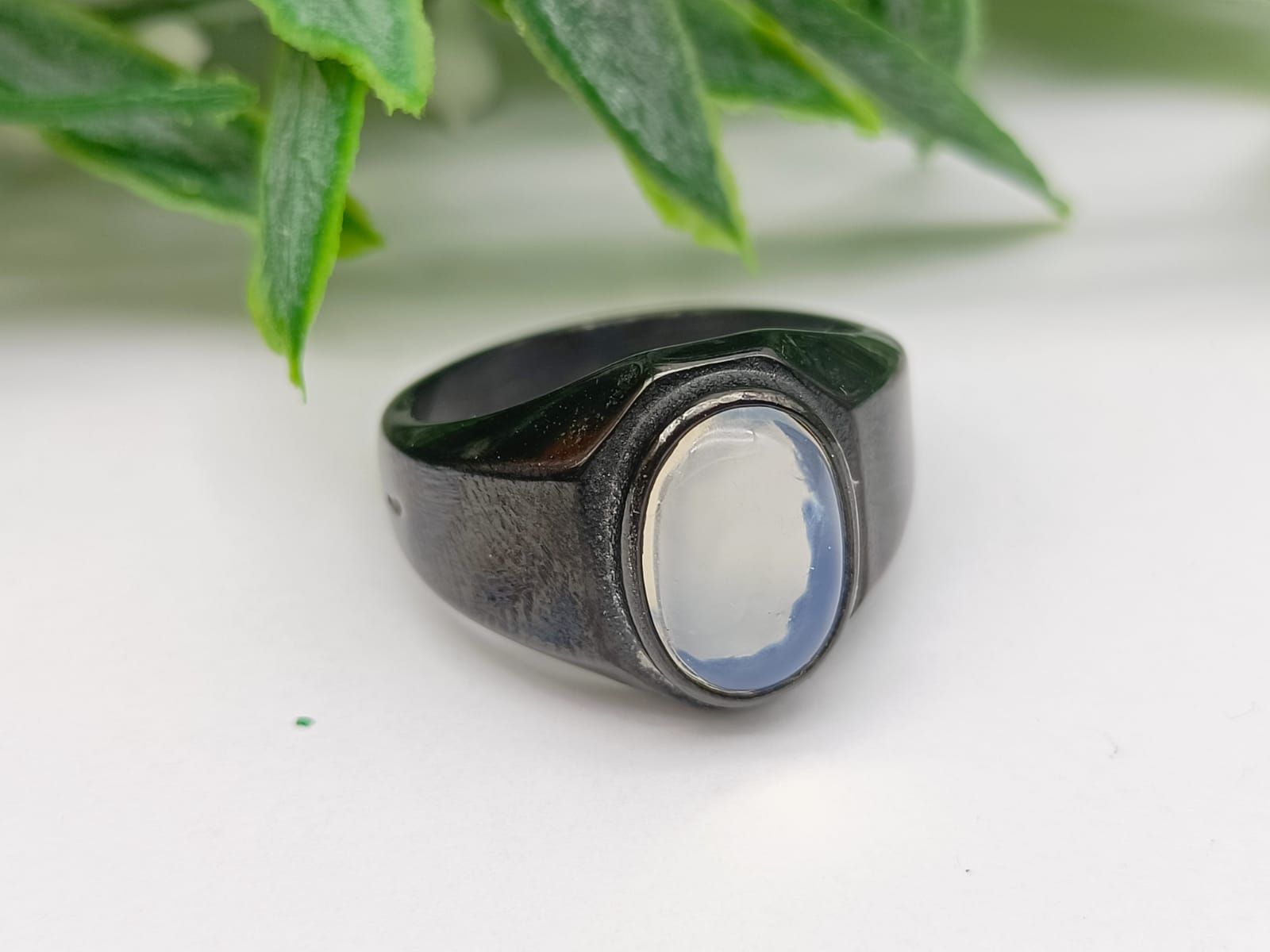 Opalite Titanium Black Plated Ring Size 9 US Crystal Wellness