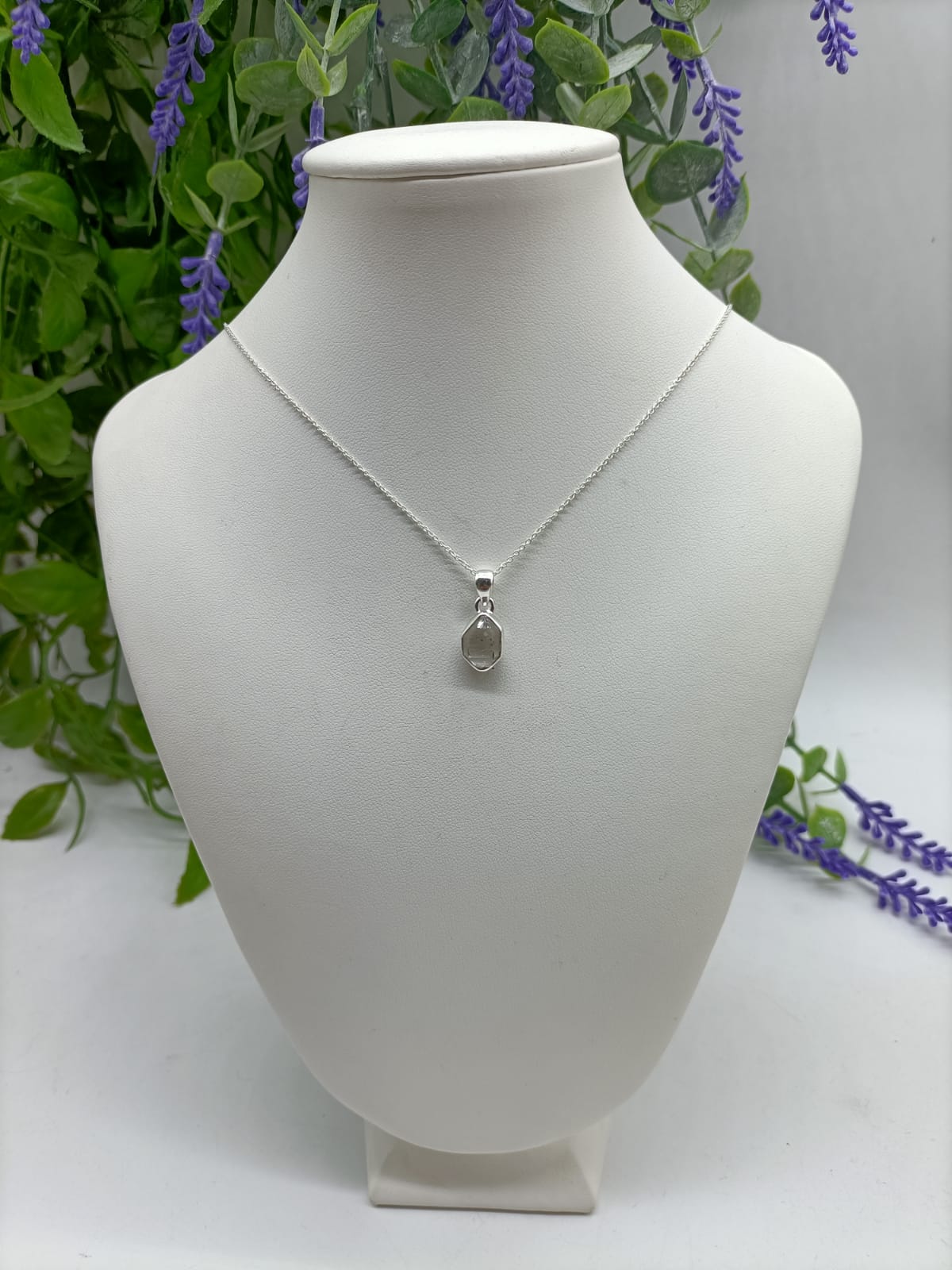 Genuine Herkimer Diamond 925 Sterling Silver Pendant - Silver chain included Crystal Wellness