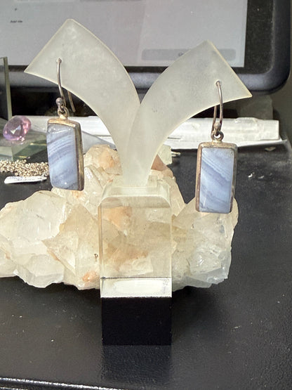 Blue Lace Agate Earrings – Peace, Calm & Gentle Communication, 21mmx11mm Crystal Wellness