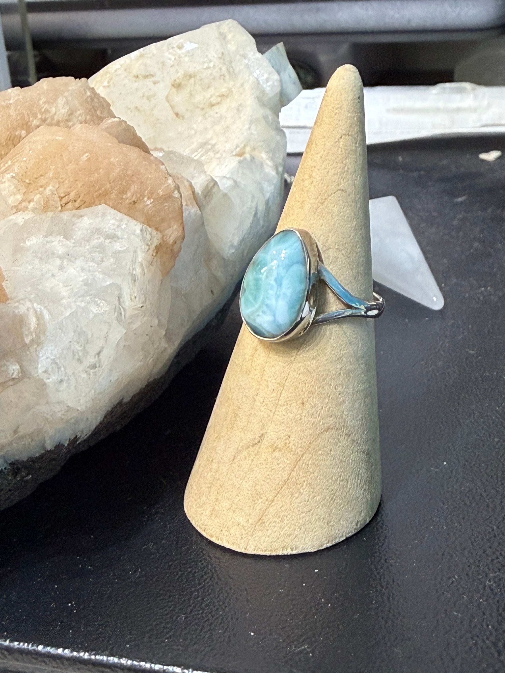 Larimar Ring – Ocean of Serenity, size 7 Crystal Wellness