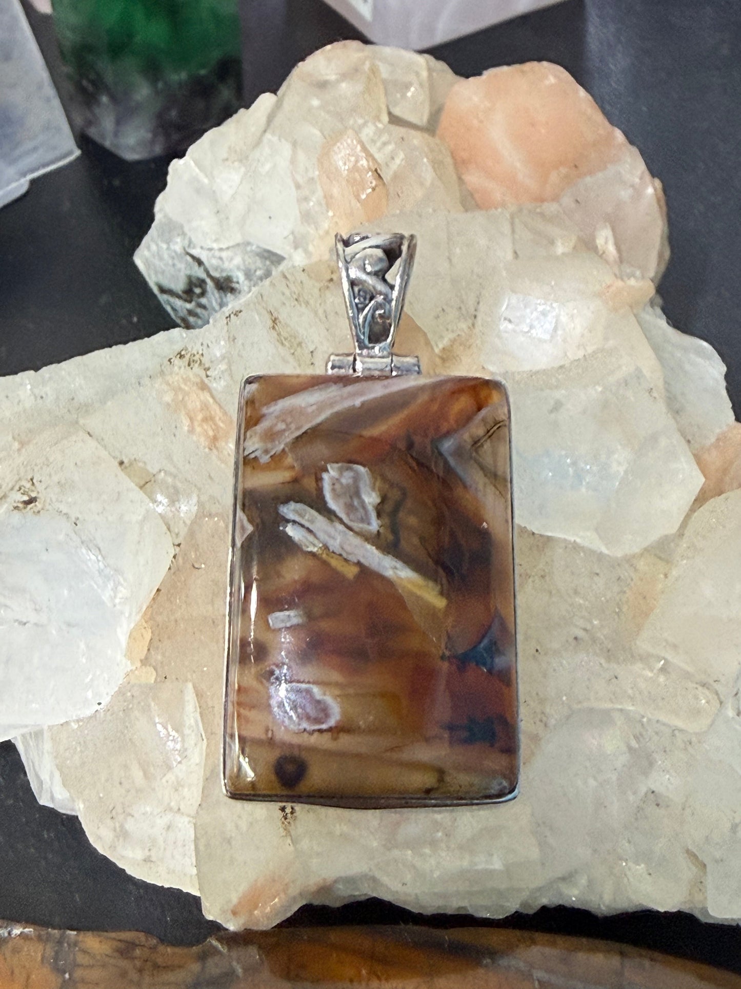 Tube Agate 925 Sterling Silver Pendant, 33mmx22mm Crystal Wellness