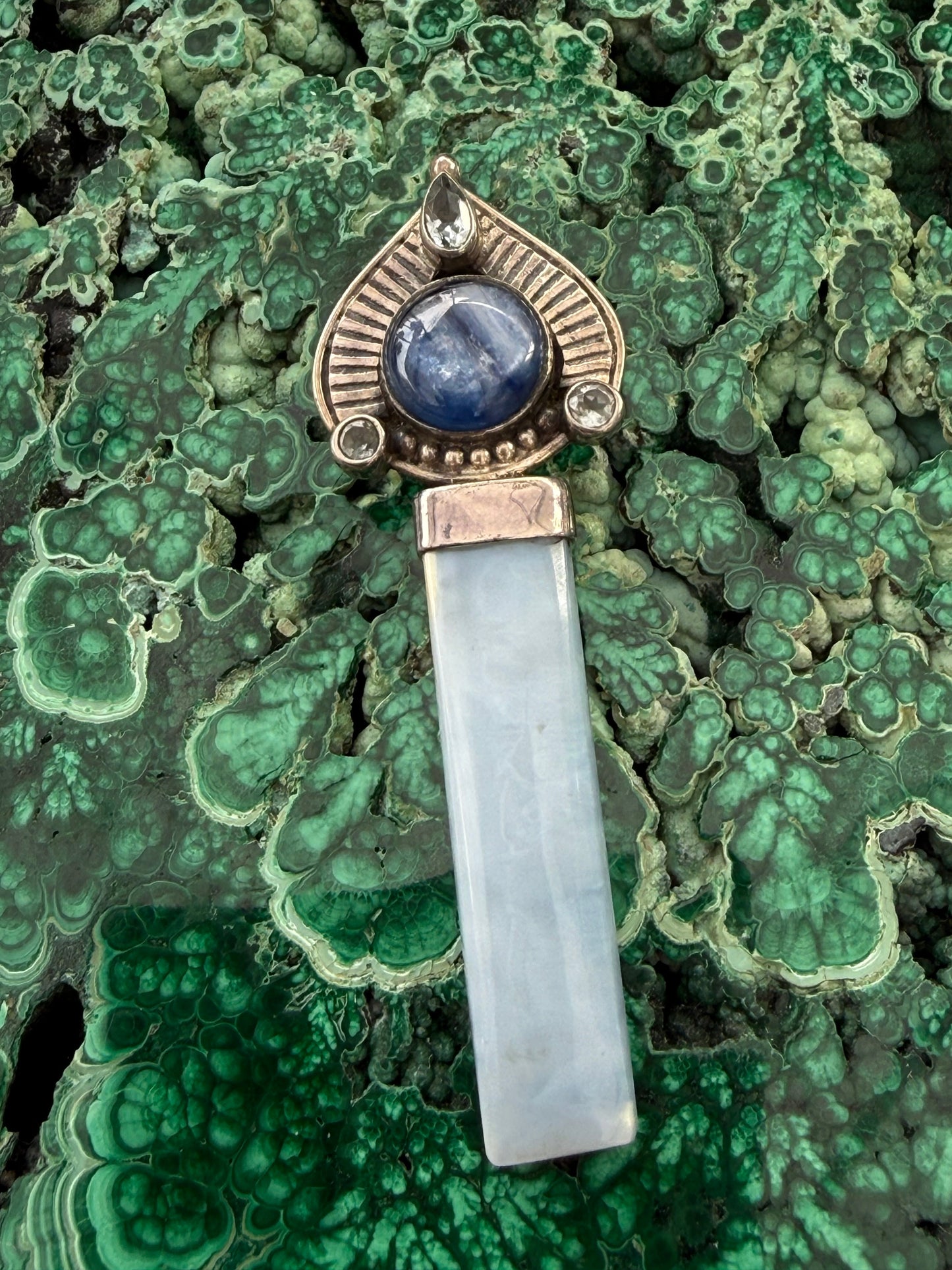 Owyhee Opal, Blue Topaz & Blue Kyanite Silver Pendant 60mmx20mm Crystal Wellness