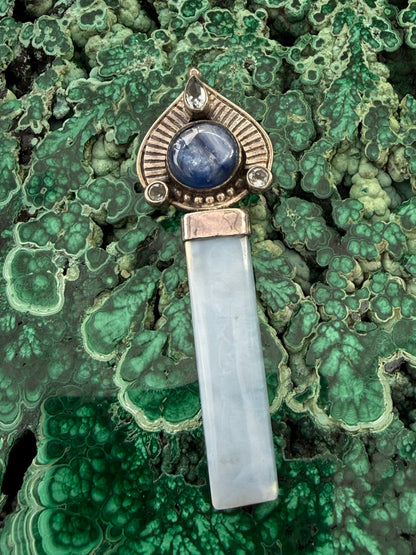 Owyhee Opal, Blue Topaz & Blue Kyanite Silver Pendant 60mmx20mm Crystal Wellness