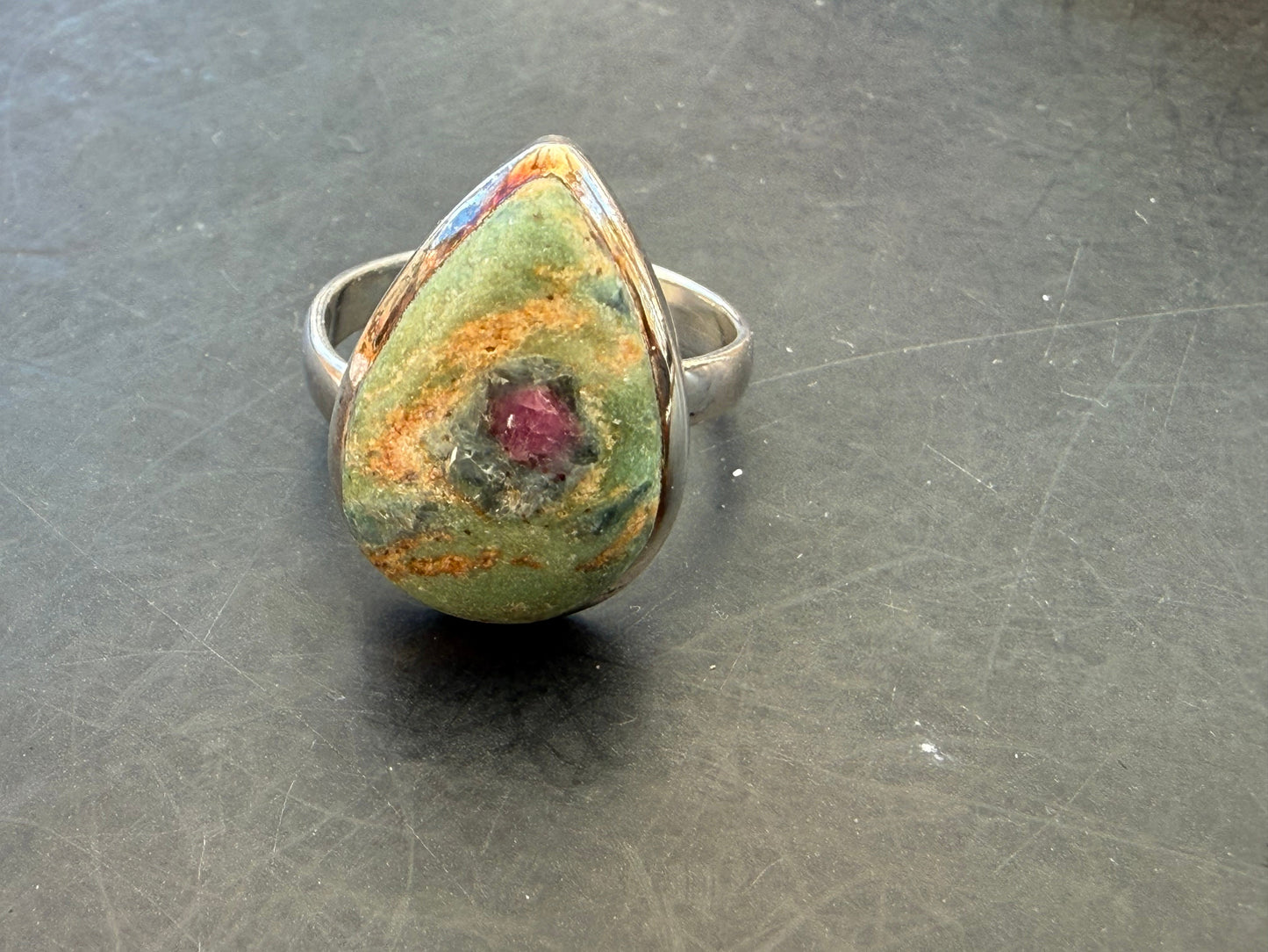 Ruby Fuchsite Heart Awakening Ring, size 8 adjustable Crystal Wellness