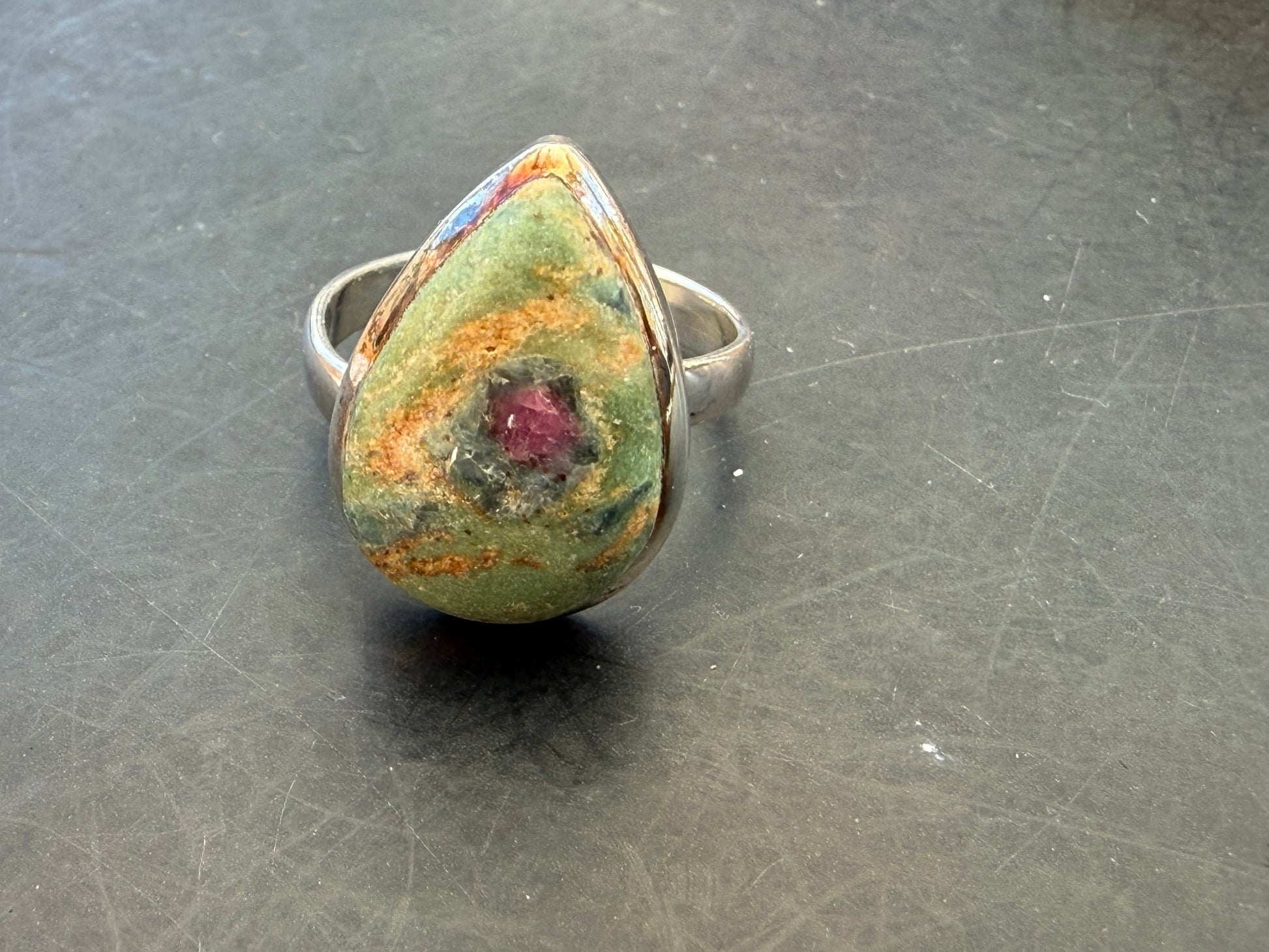 Ruby Fuchsite Heart Awakening Ring, size 8 adjustable Crystal Wellness