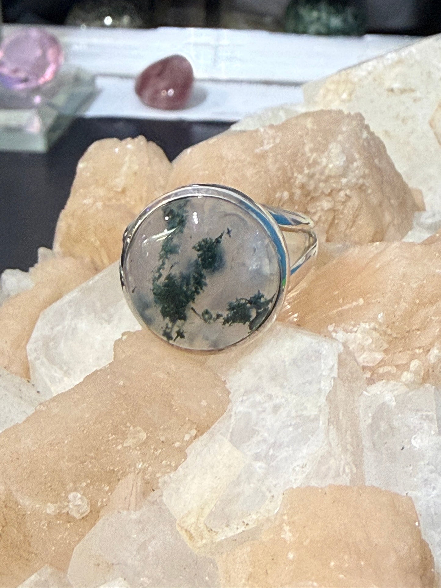 Moss Agate Sterling Silver Ring – Size 8 Crystal Wellness