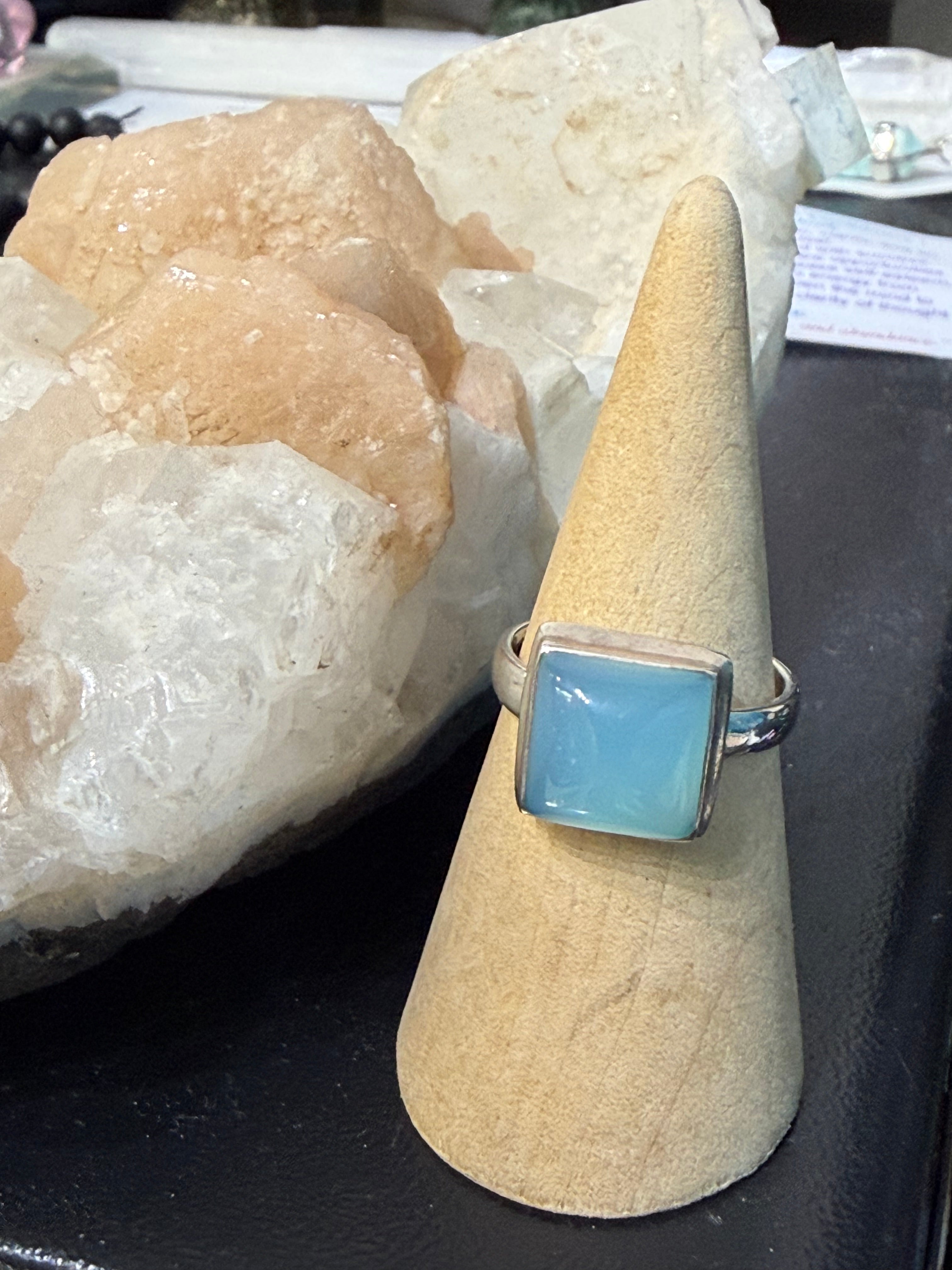 Ethereal Blue Chalcedony Ring, size 9  — Stone of Serenity, Grace & Gentle Expression Crystal Wellness