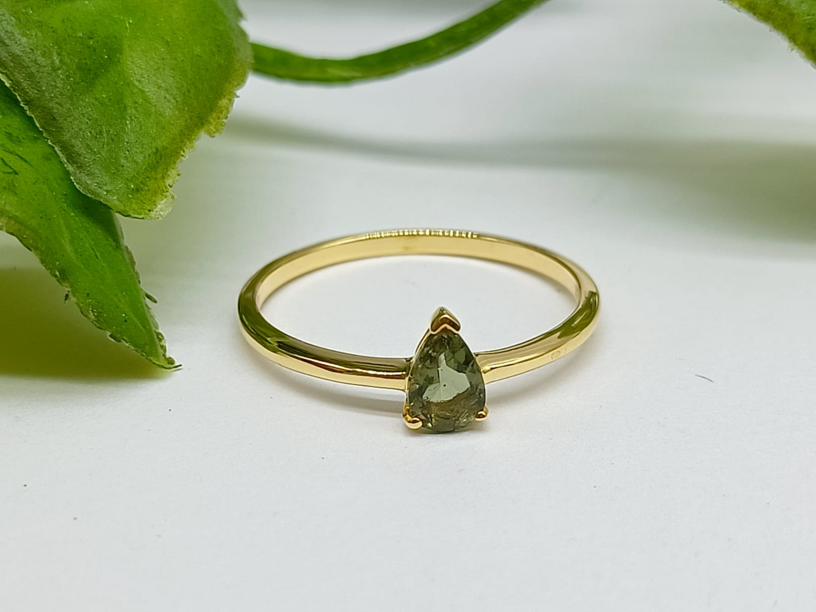 Authentic AAA Grade (Teardrop Faceted) Moldavite 18ct Gold Vermeil Ring Crystal Wellness
