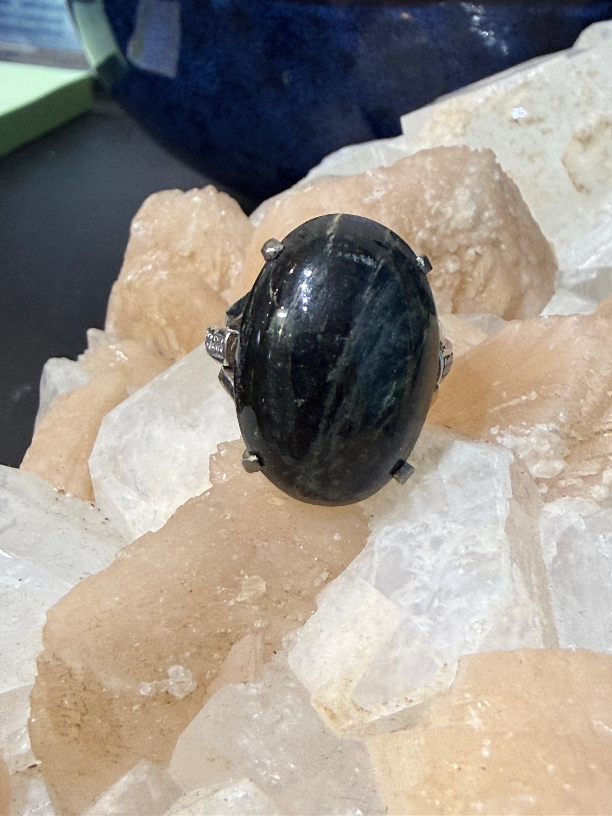 Arfvedsonite with Zircon Ring– Stone of Inner Vision & Transformation, size 7 Crystal Wellness
