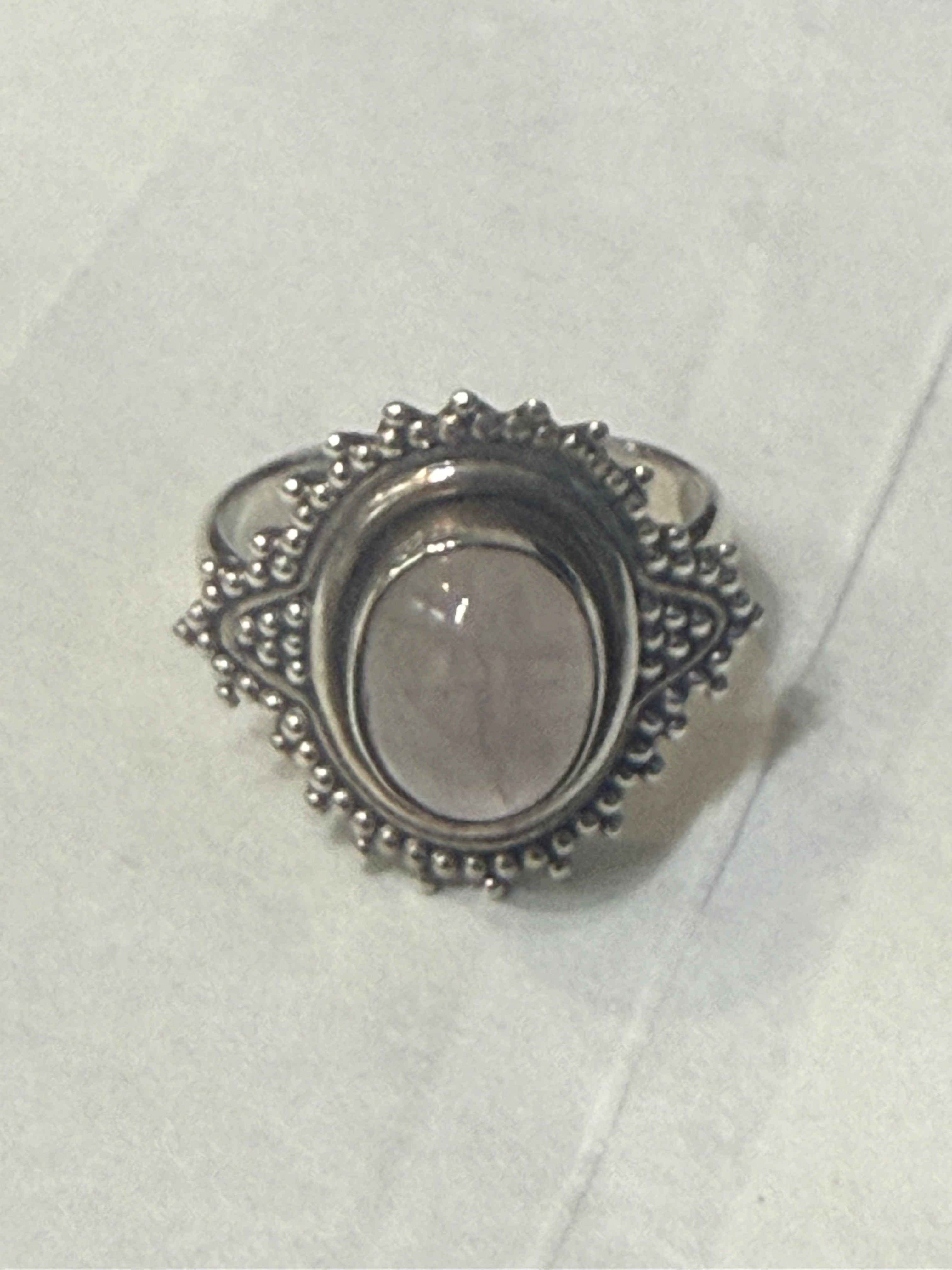 Rose Quartz 925 Sterling Silver Filigree Ring Size 7 Crystal Wellness