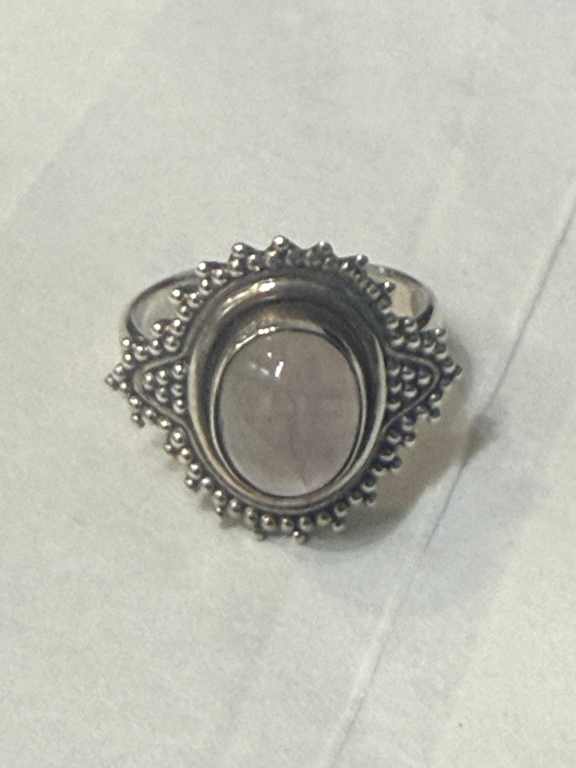 Rose Quartz 925 Sterling Silver Filigree Ring Size 7 Crystal Wellness