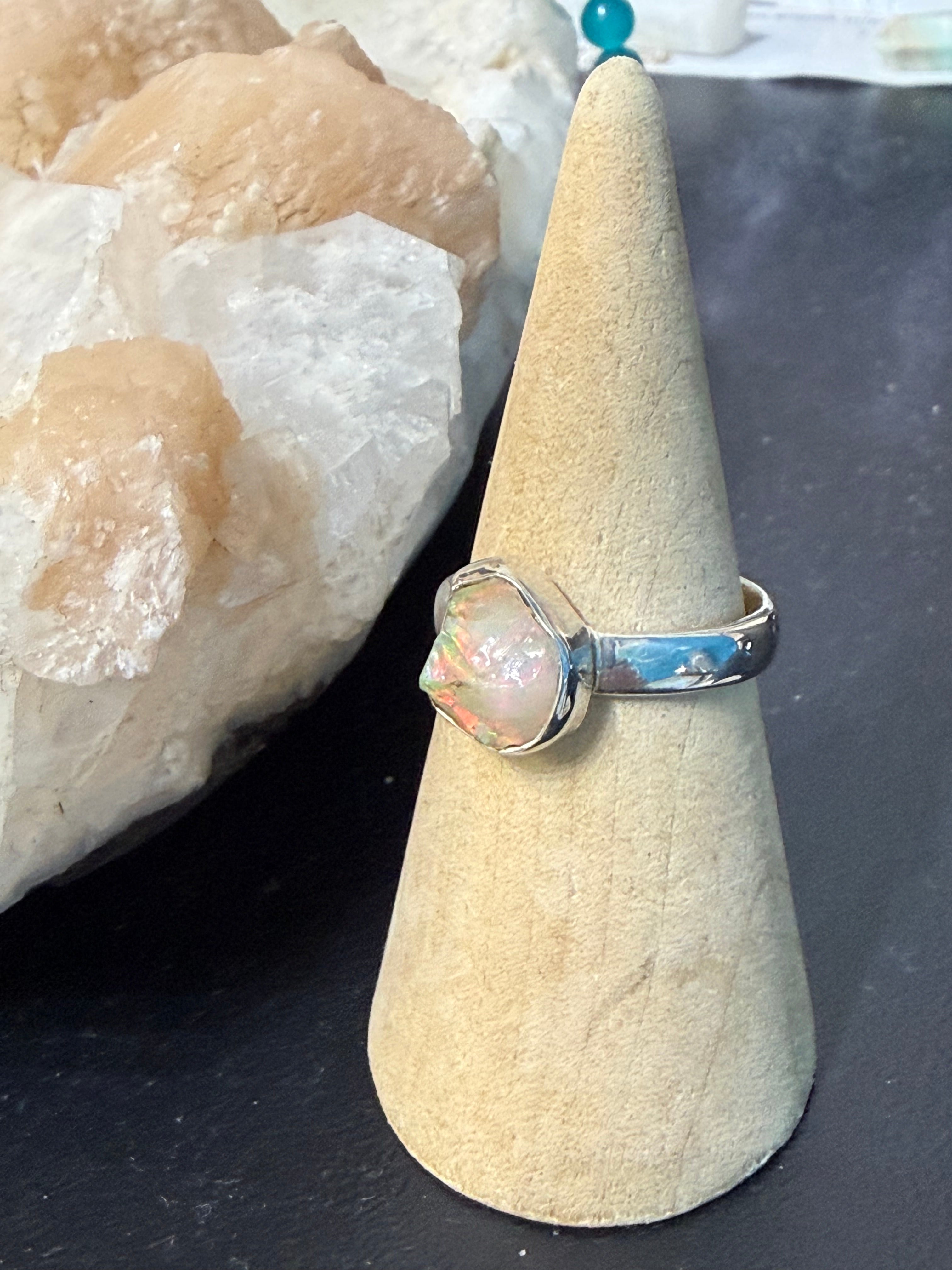 Raw Australian Opal Ring, size 9  – Untamed Fire of the Earth Crystal Wellness