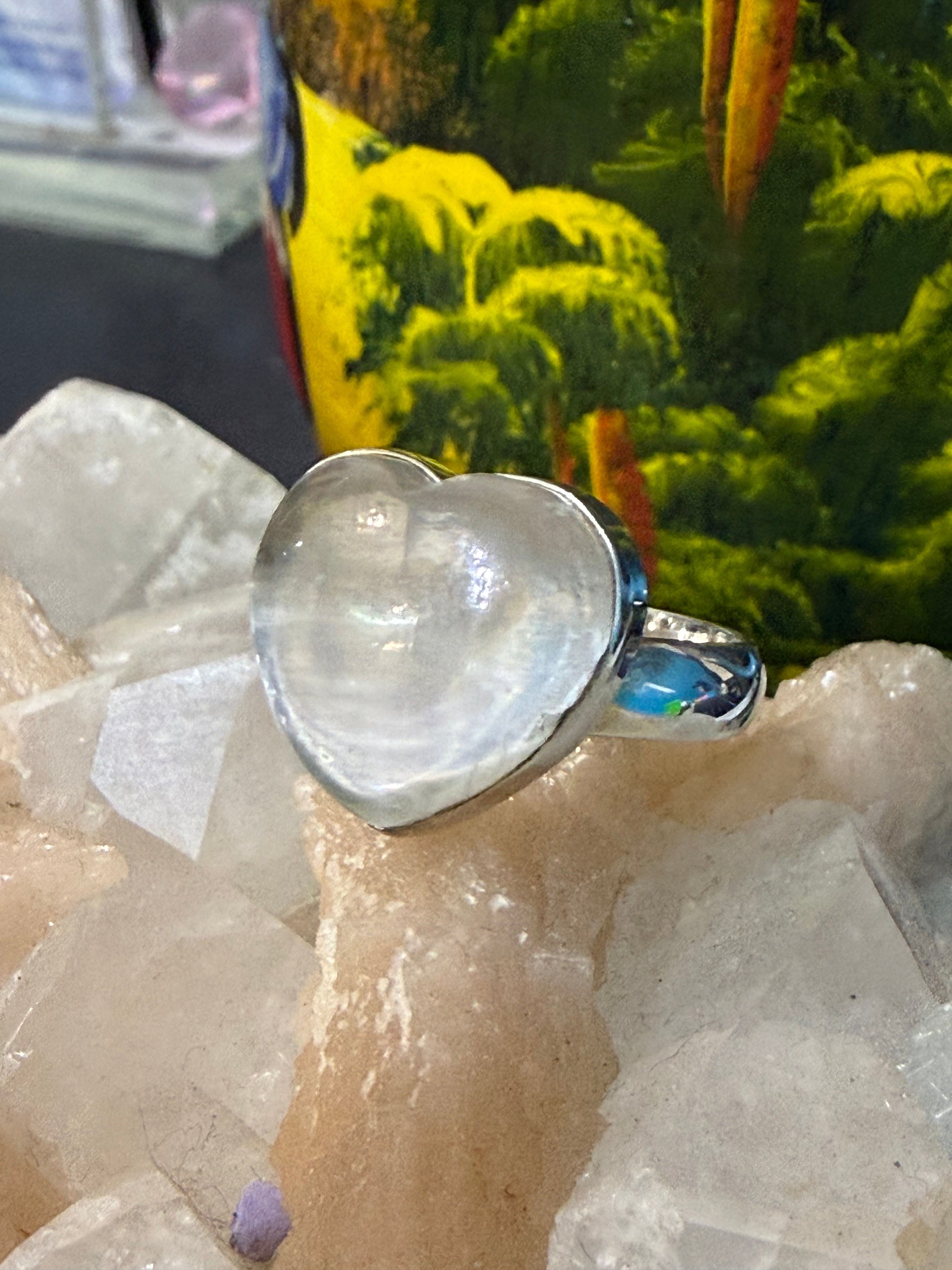 Selenite Heart Shape Ring, size 8.5 – Clarity, Peace & Divine Light Crystal Wellness
