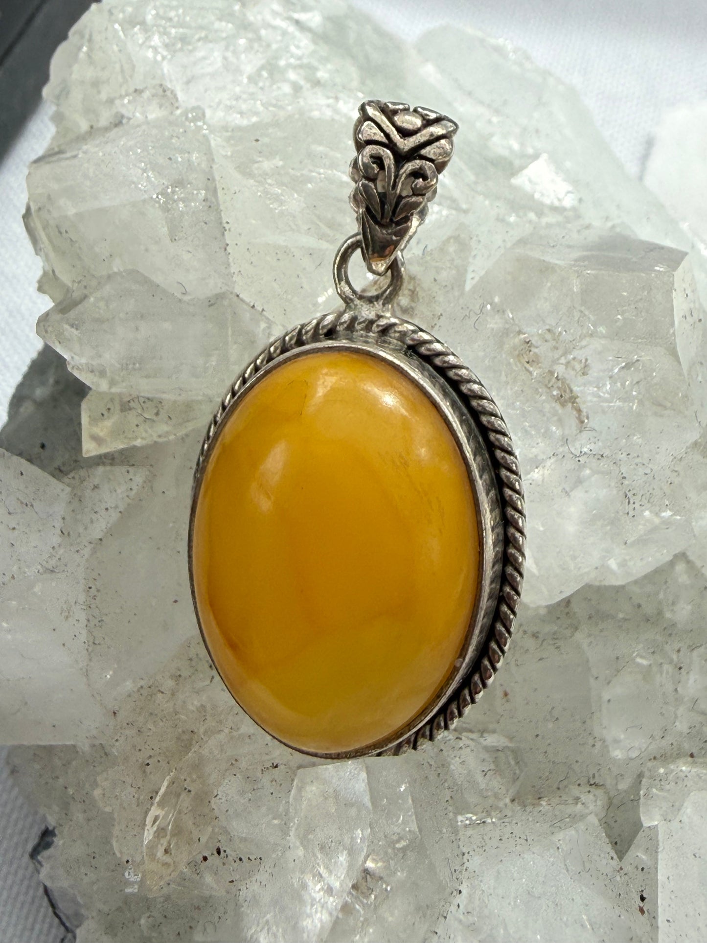 Butterscotch Amber Silver Pendant 23mmx18mm Crystal Wellness