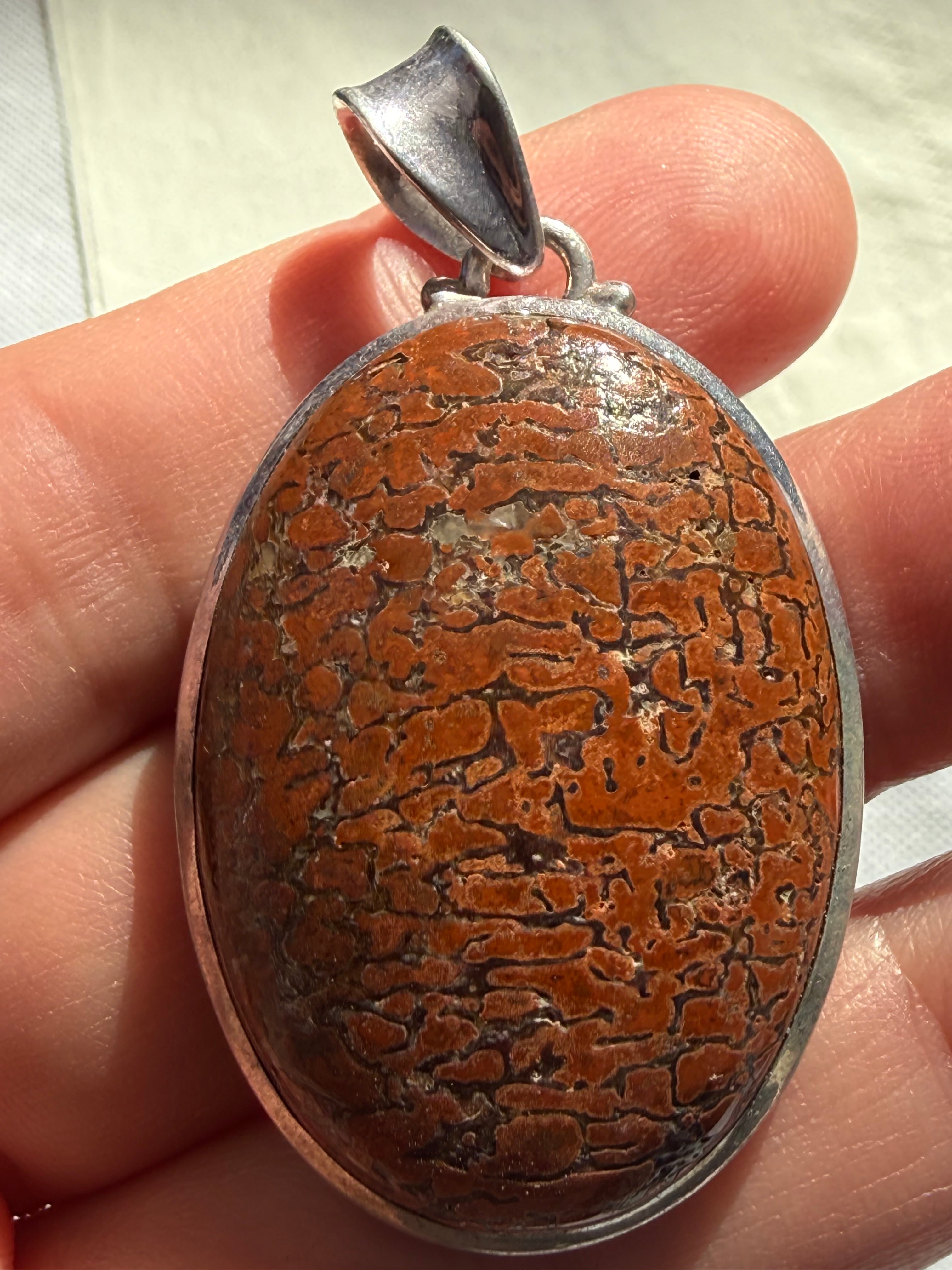 Ancient Legacy Dinosaur Bone Sterling Silver Pendant 38mmx27mm Crystal Wellness