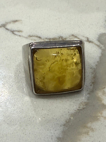 Butterscotch Amber Men’s Silver Ring – Size 9 Crystal Wellness